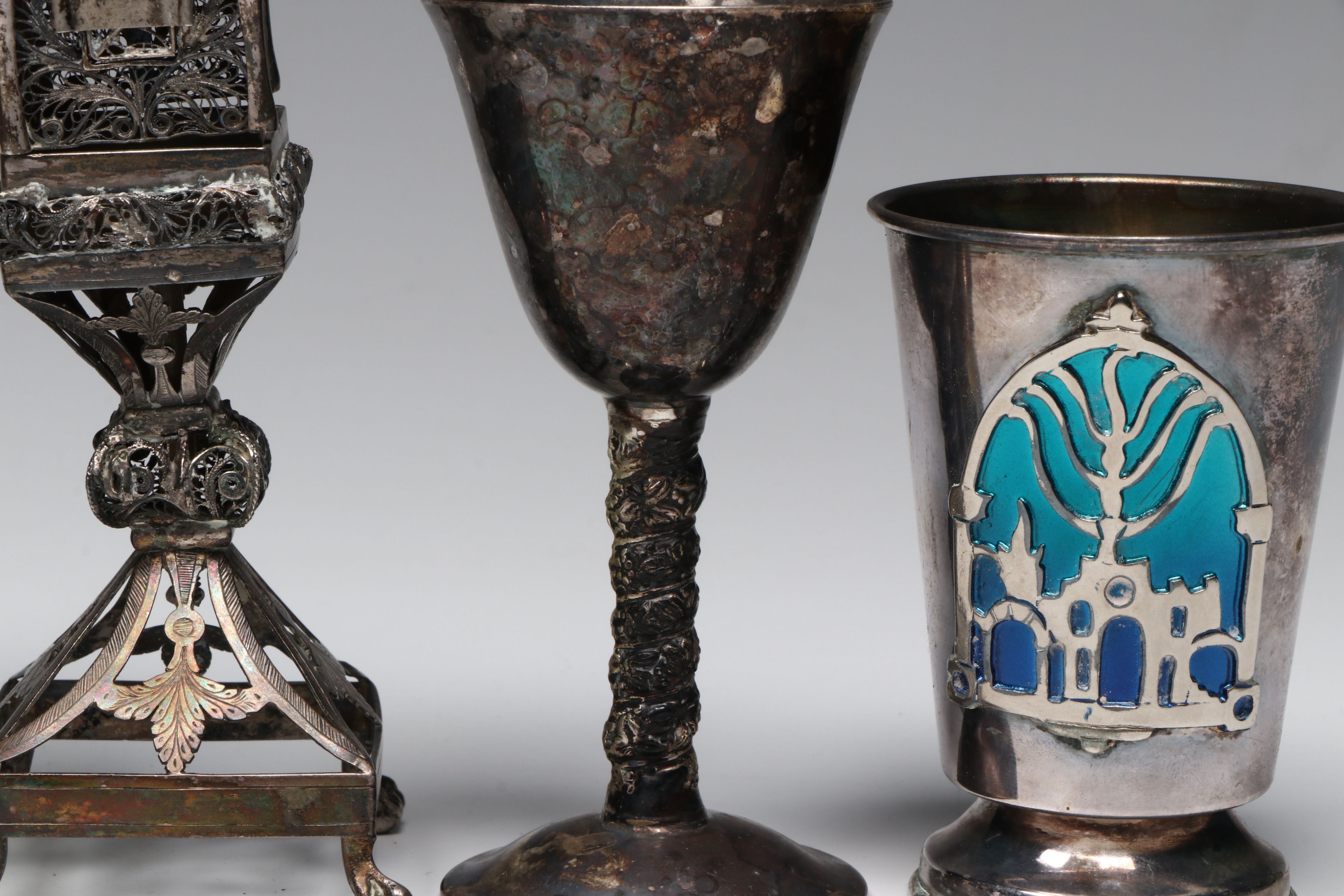 Havdalah Silver Filigree Spice Tower with Kiddush Cups