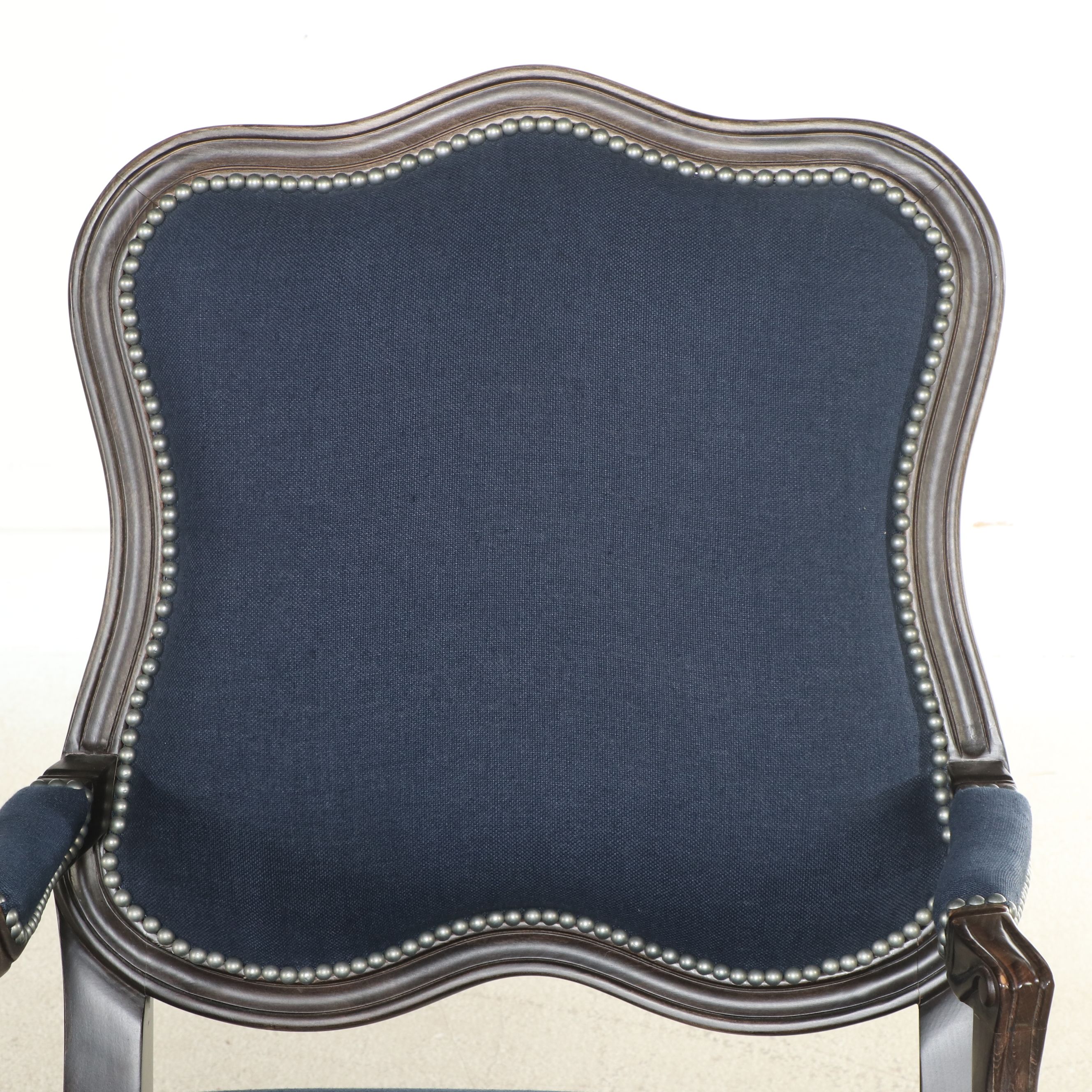 Contemporary Louis XV Style Fabric Upholstered and Ebonized Wood Fauteuil