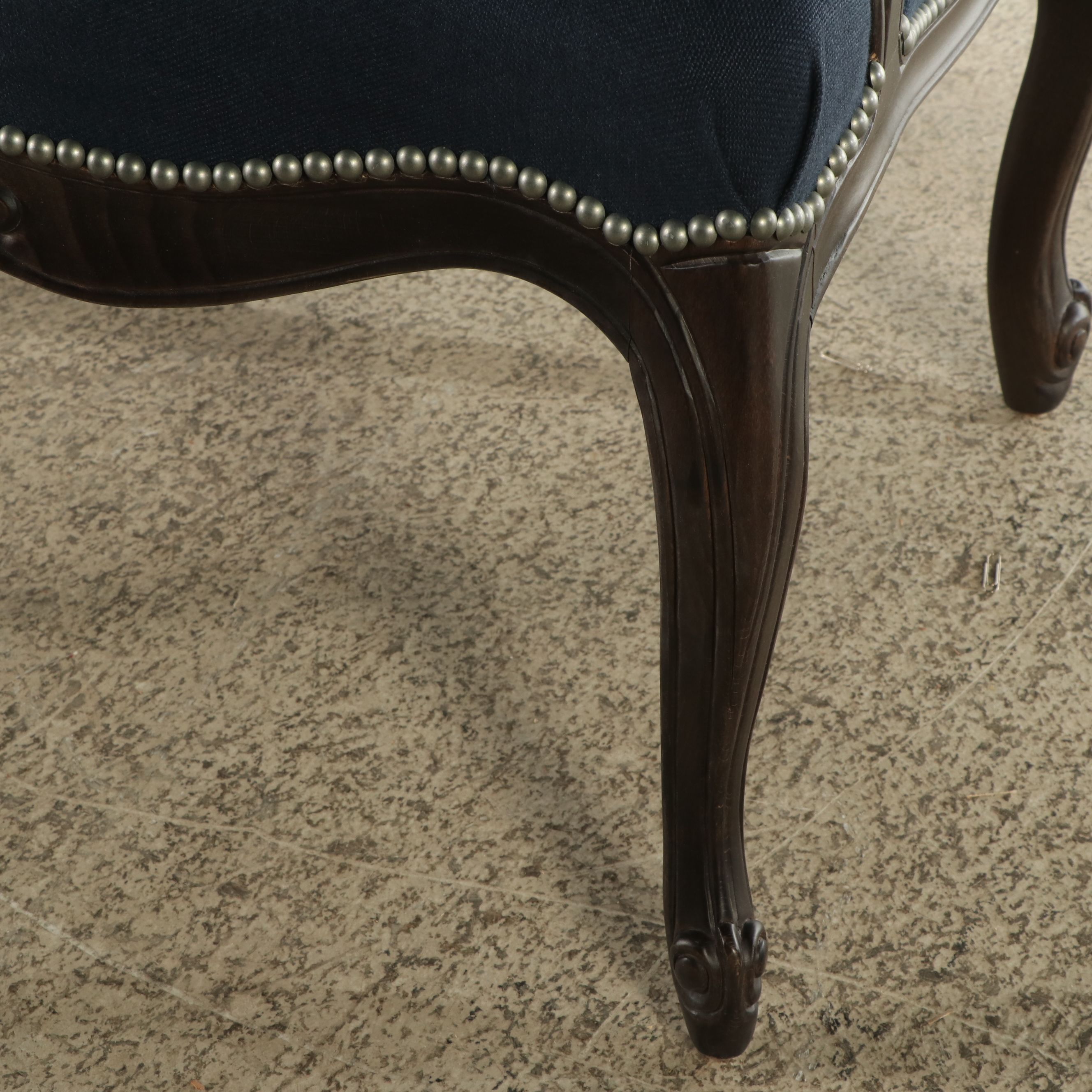 Contemporary Louis XV Style Fabric Upholstered and Ebonized Wood Fauteuil