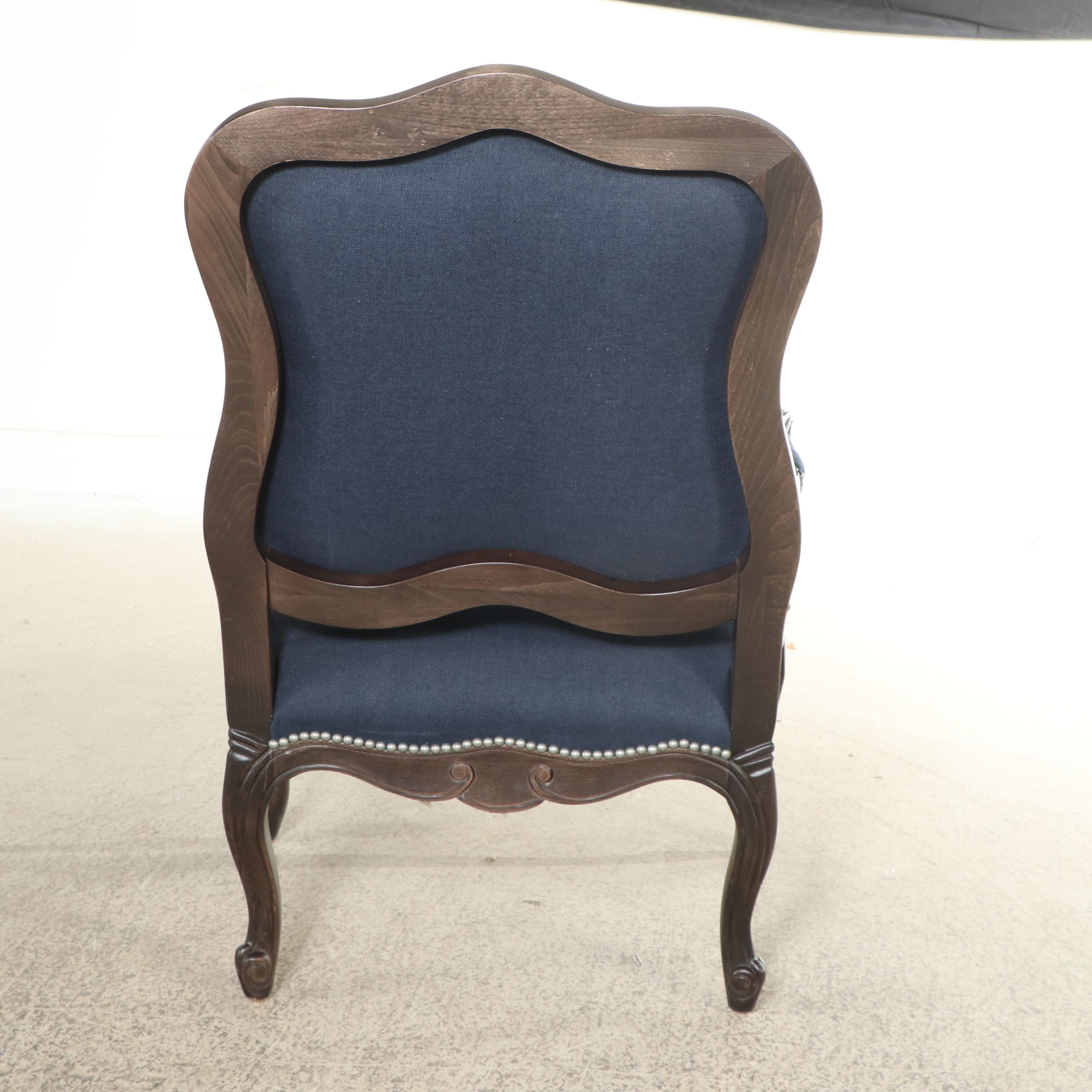 Contemporary Louis XV Style Fabric Upholstered and Ebonized Wood Fauteuil