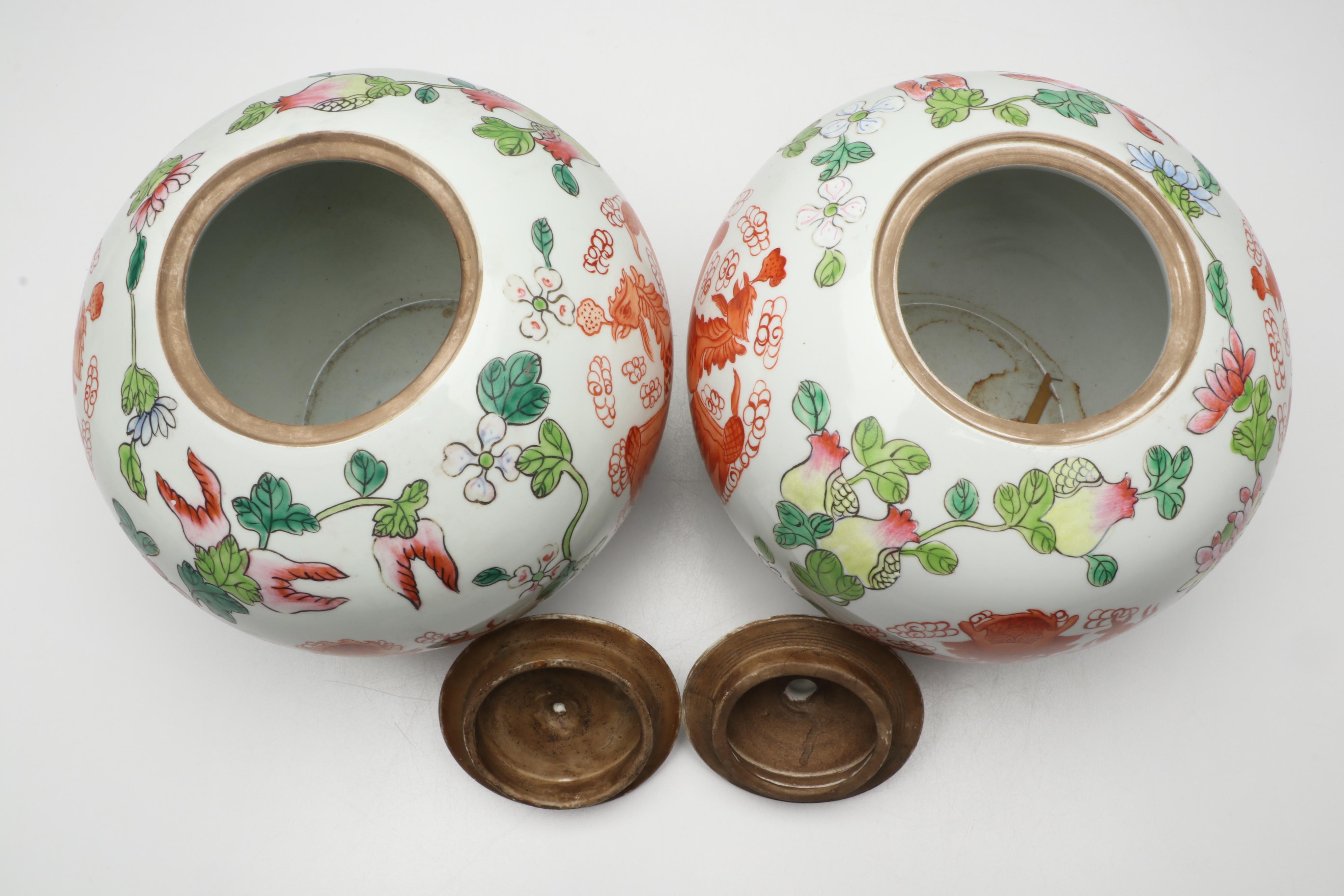 Chinese Dragon and Phoenix Porcelain Melon Jars