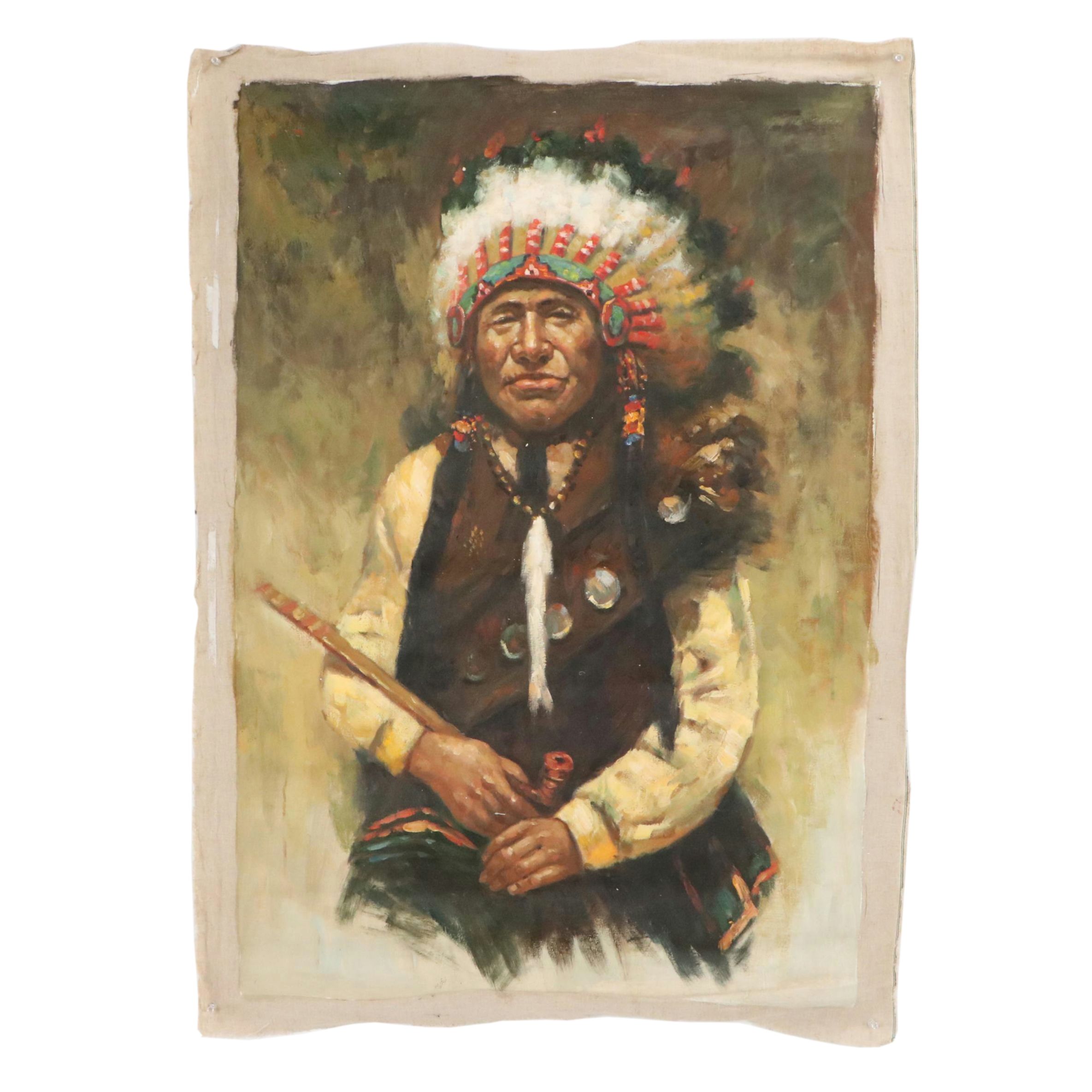 Portrait Oil Painting of Native American Man, 21st Century