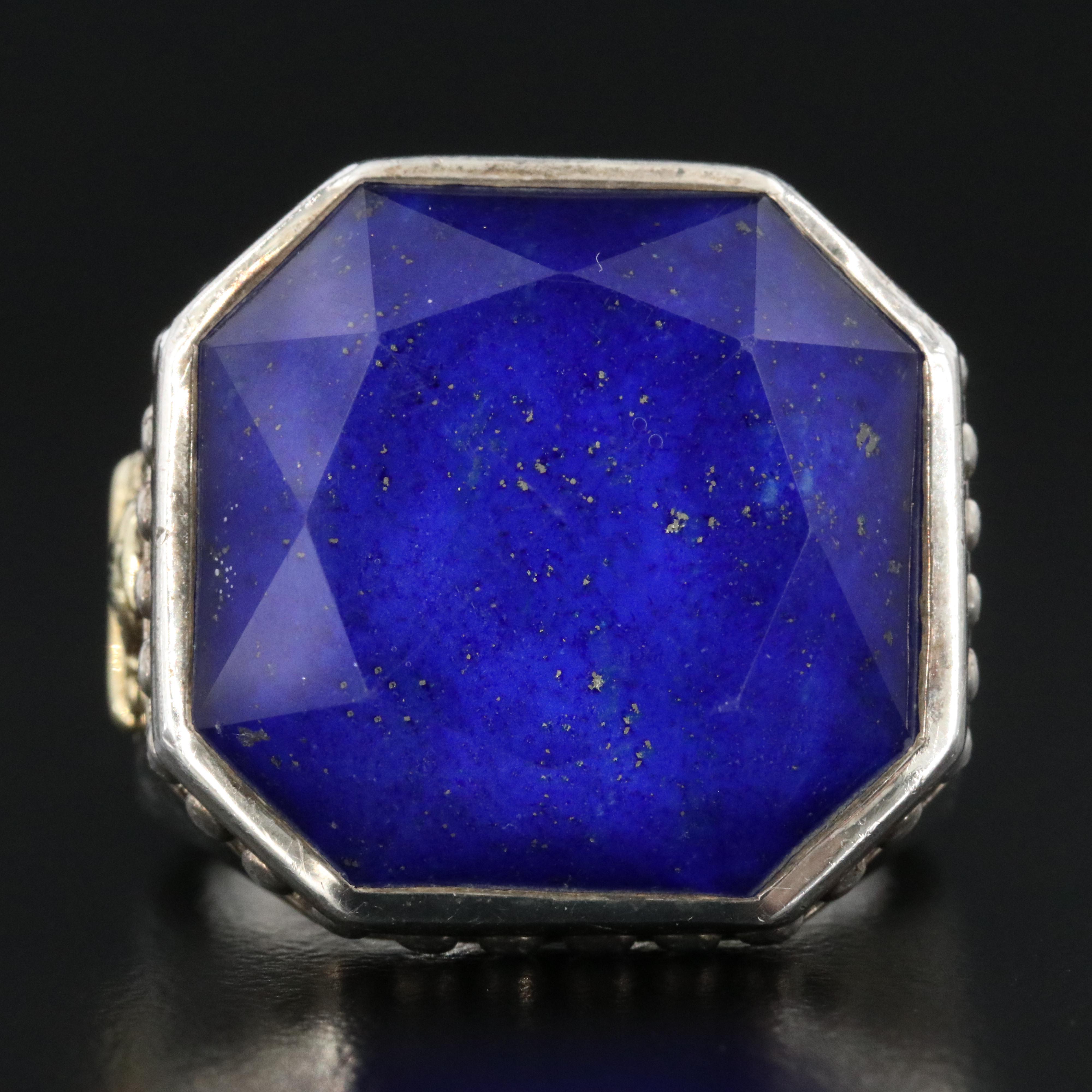 Lagos Sterling Quatz and Lapis Octagonal Ring with 18K Accent