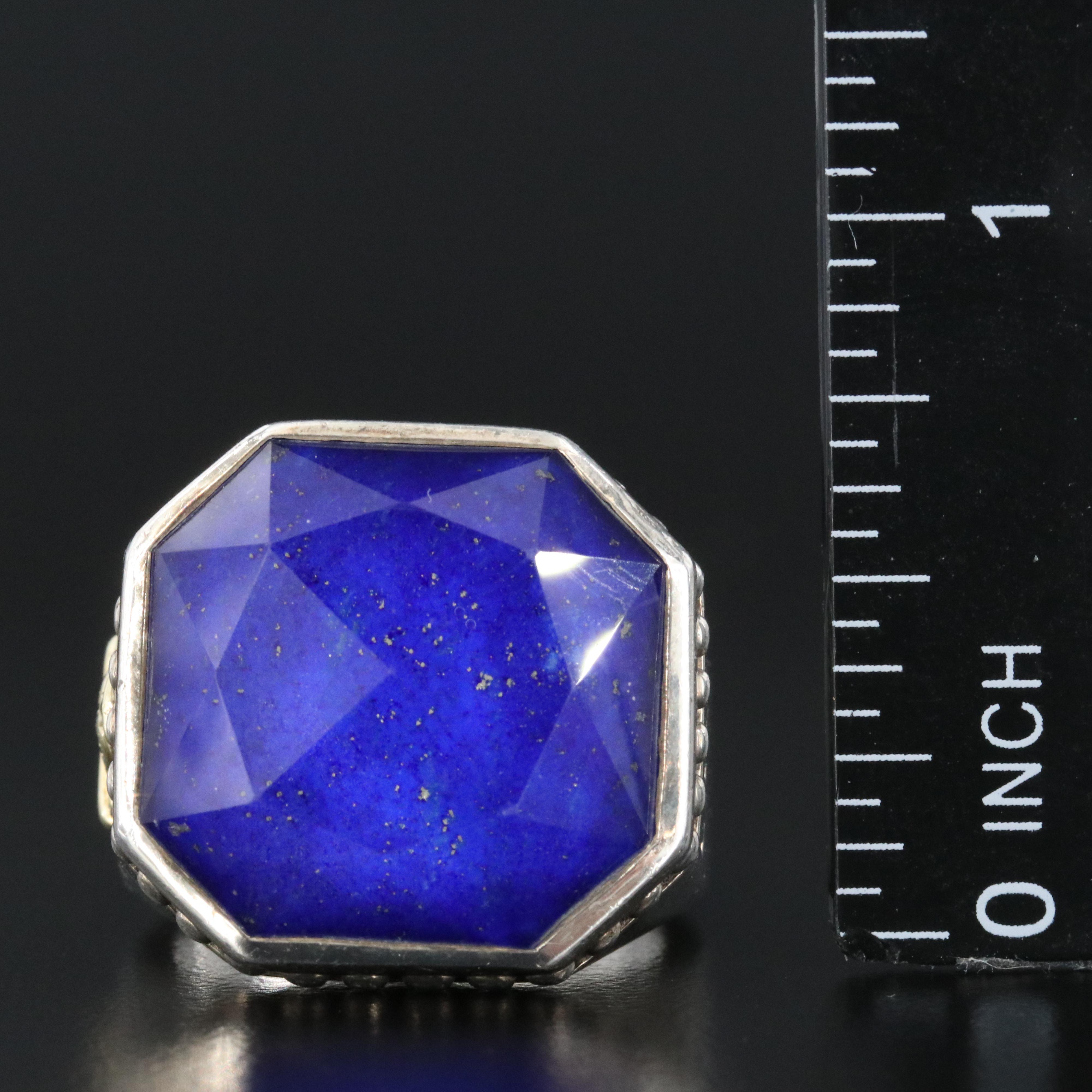Lagos Sterling Quatz and Lapis Octagonal Ring with 18K Accent