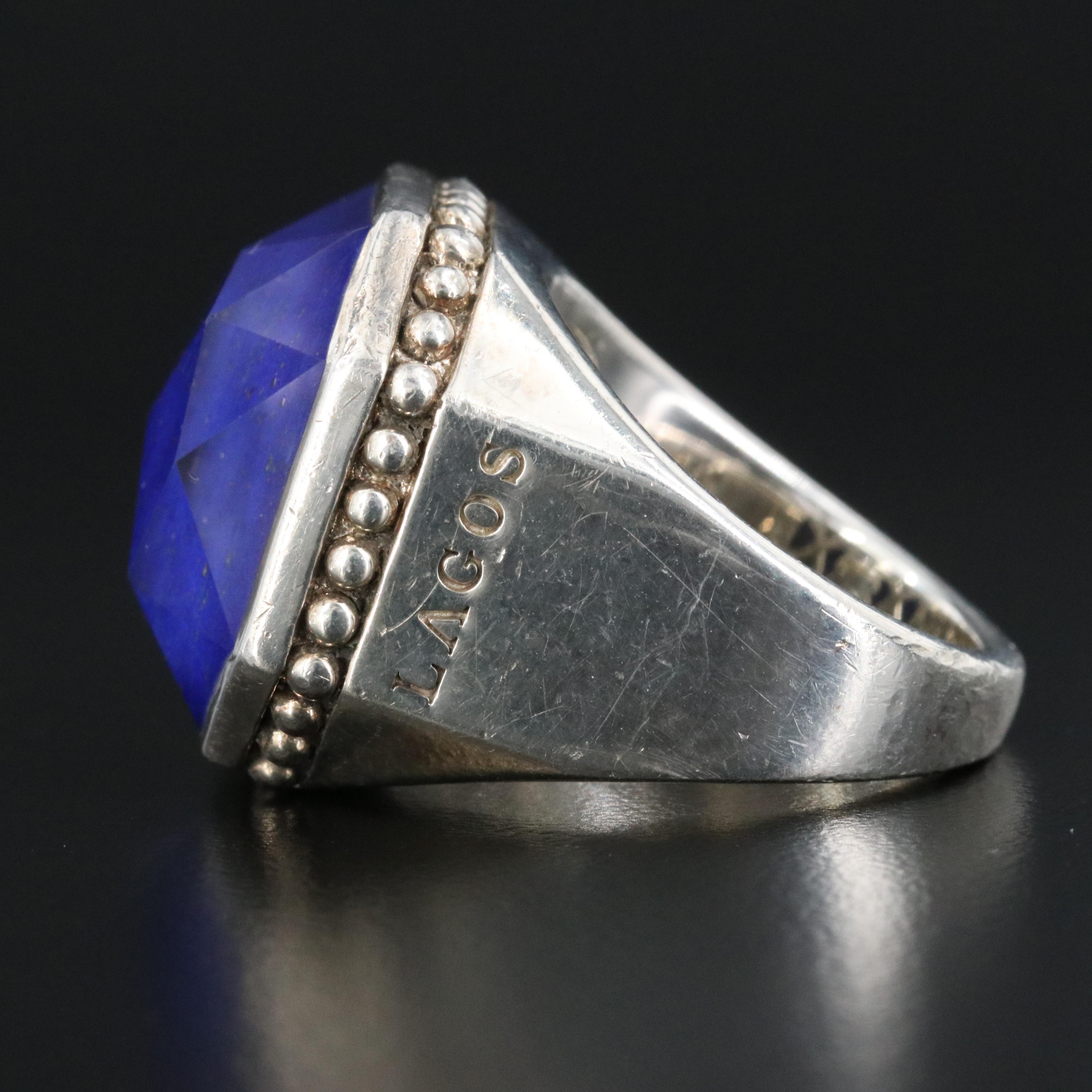 Lagos Sterling Quatz and Lapis Octagonal Ring with 18K Accent