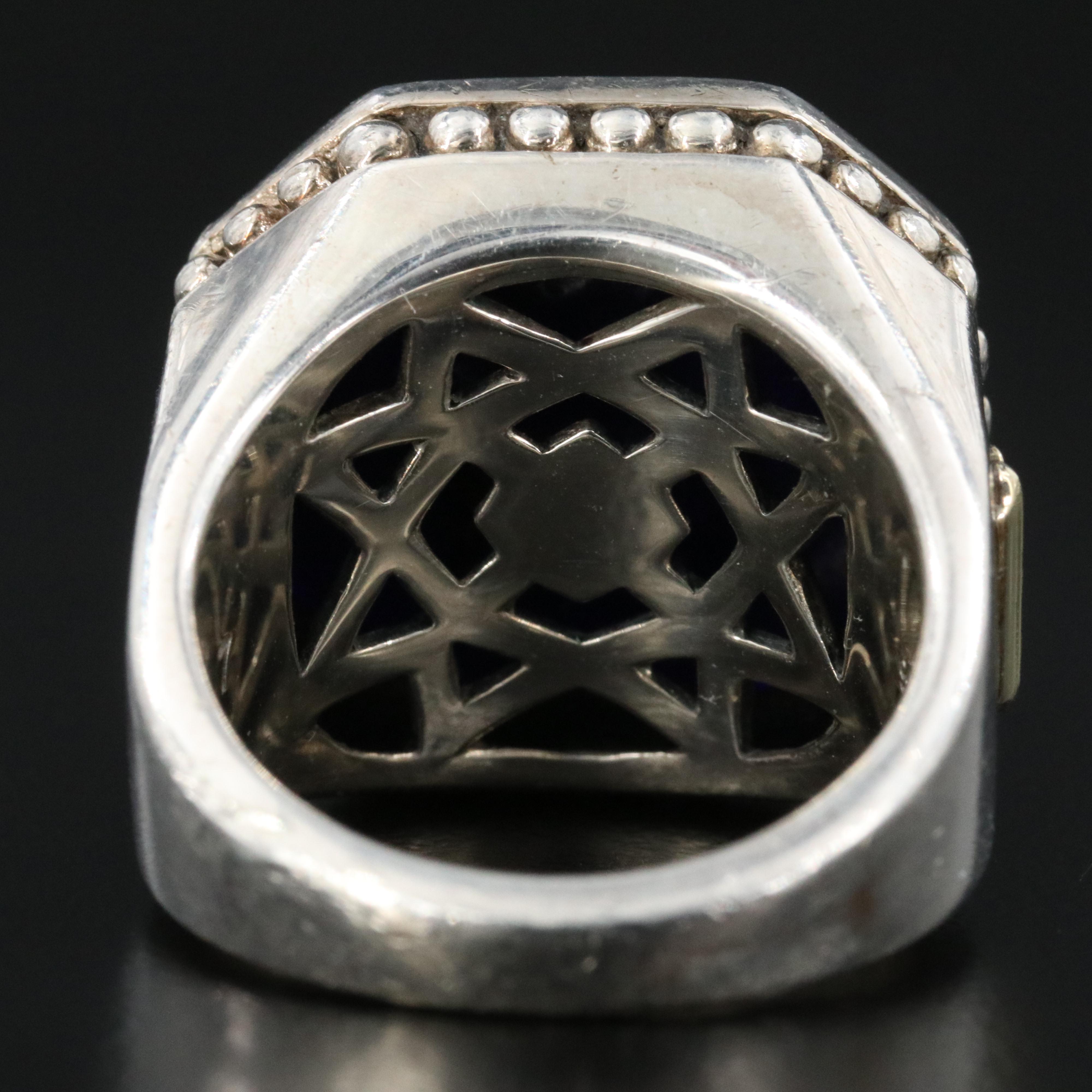 Lagos Sterling Quatz and Lapis Octagonal Ring with 18K Accent