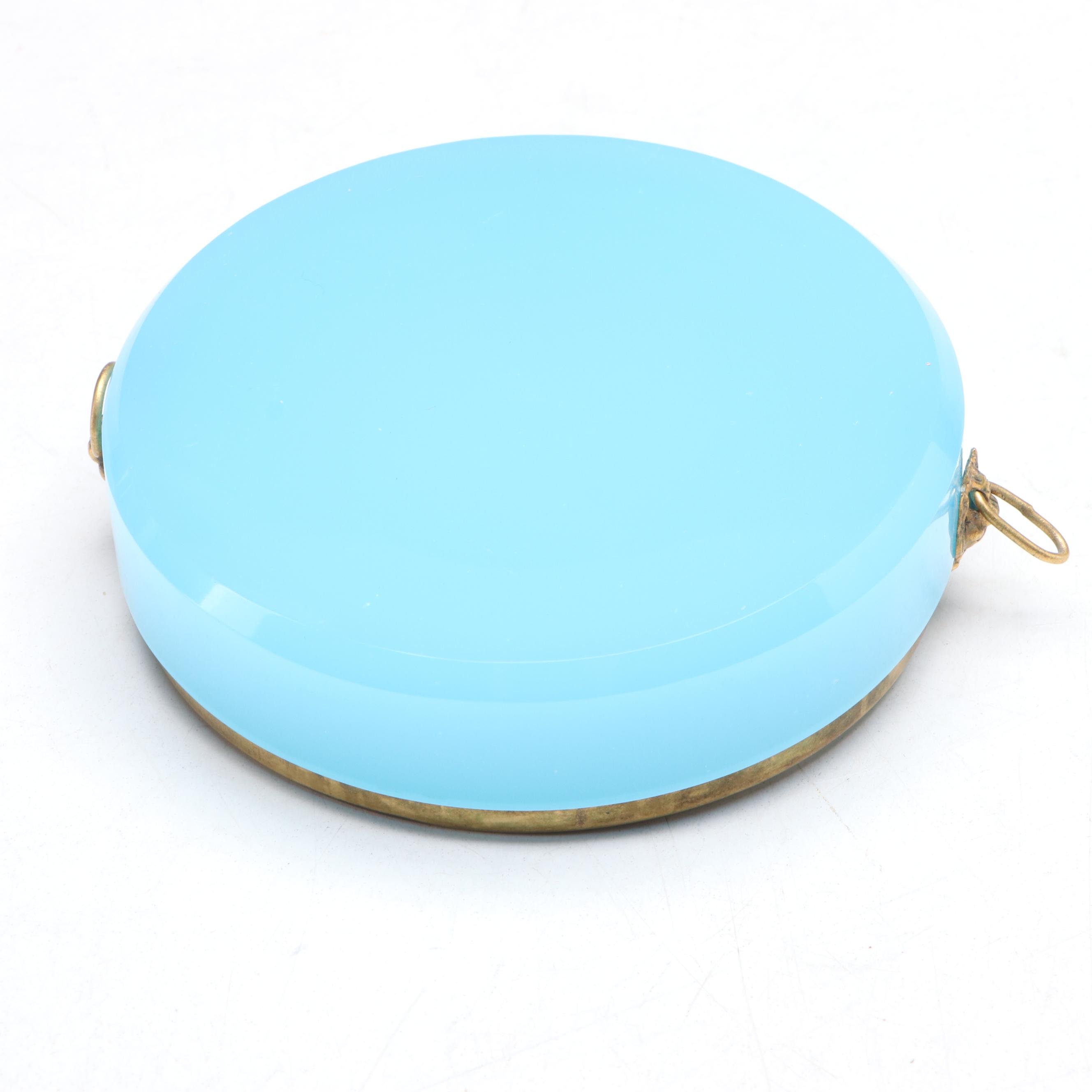 French Style Opaline Glass and Gilt Metal Ashtray with Cigarette Holder