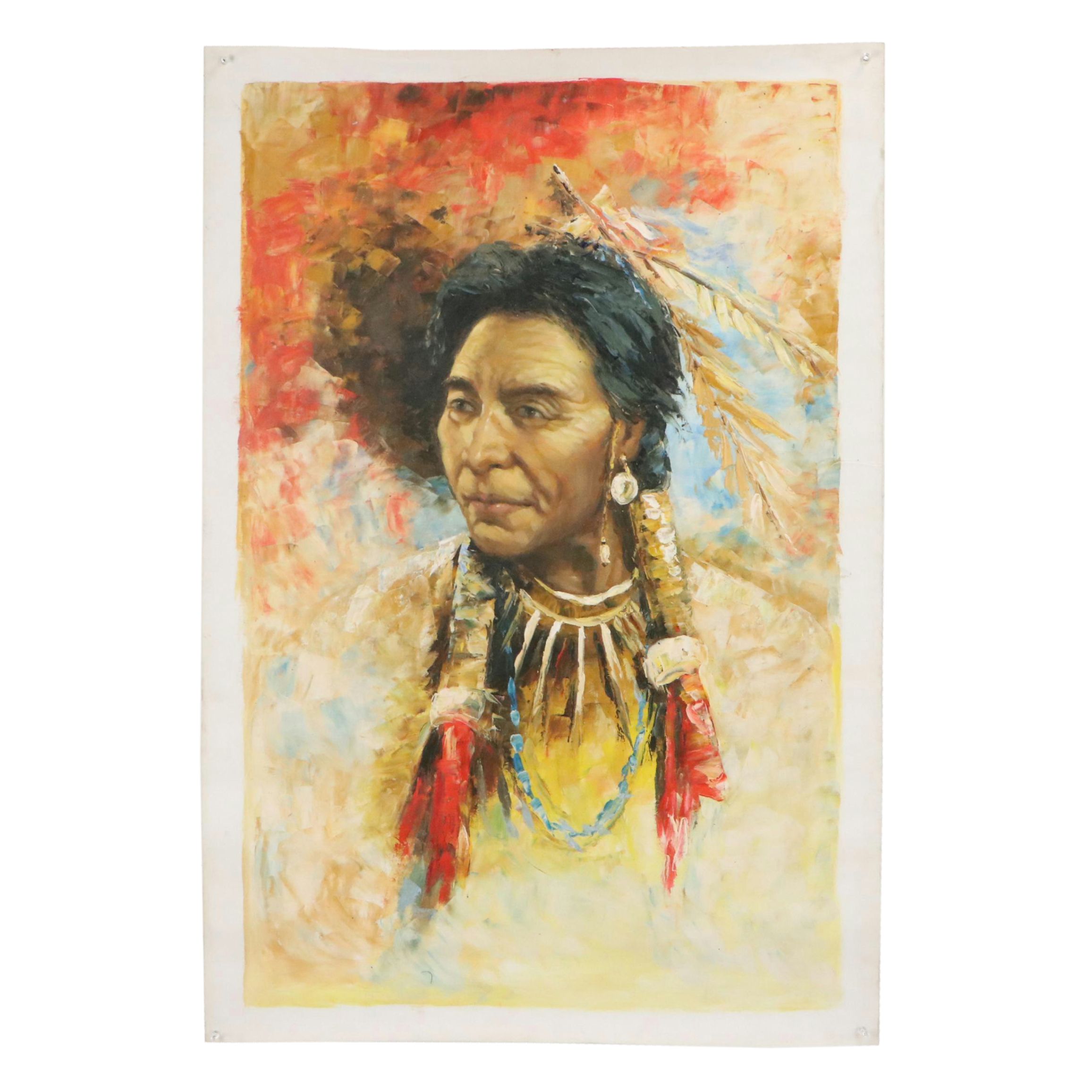 Portrait Oil Painting of Native American, 21st Century