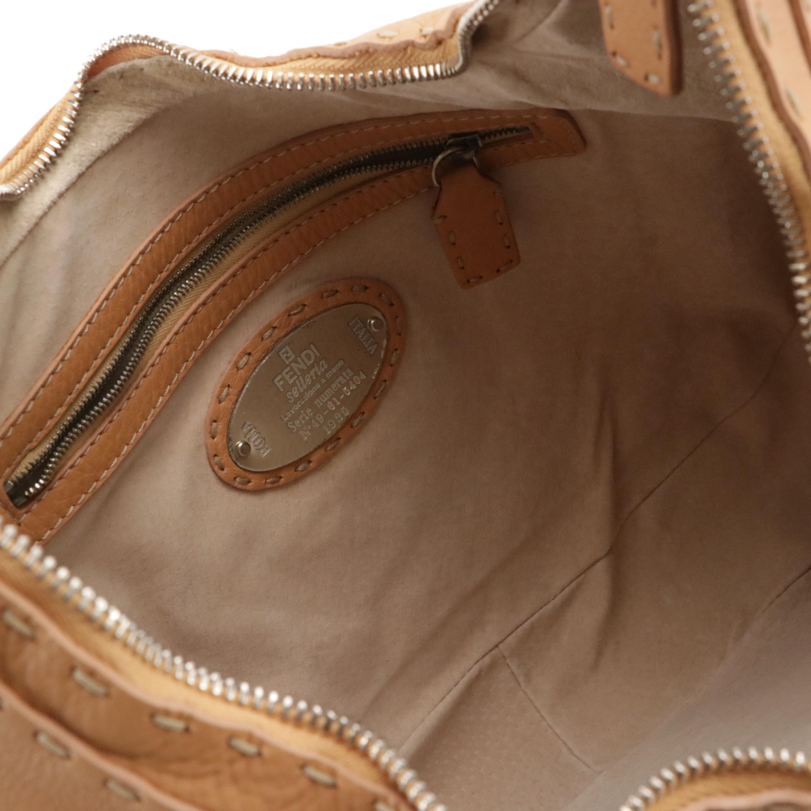 Fendi Selleria Tan Calfskin Leather Hobo Bag with Contrast Running Stitch