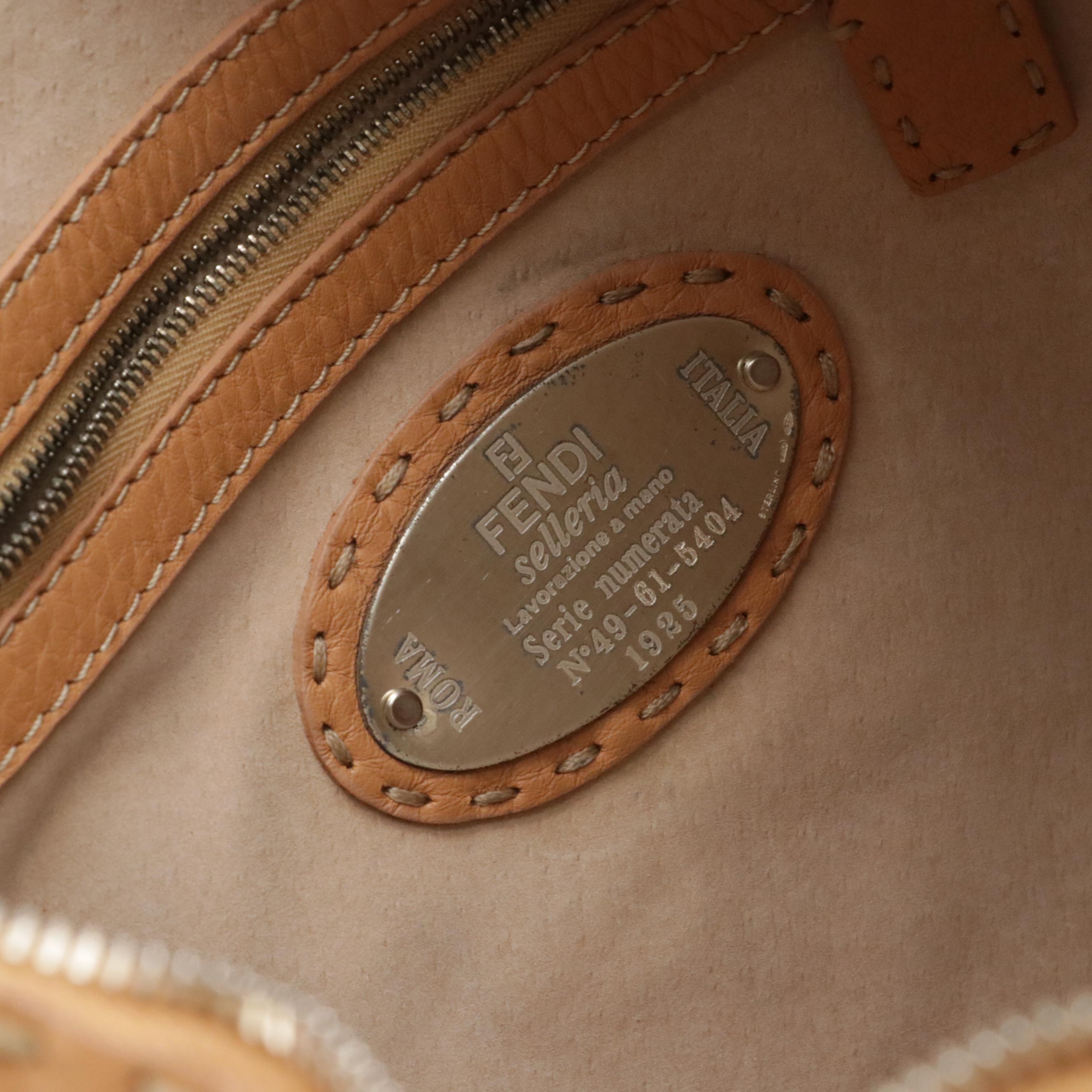 Fendi Selleria Tan Calfskin Leather Hobo Bag with Contrast Running Stitch