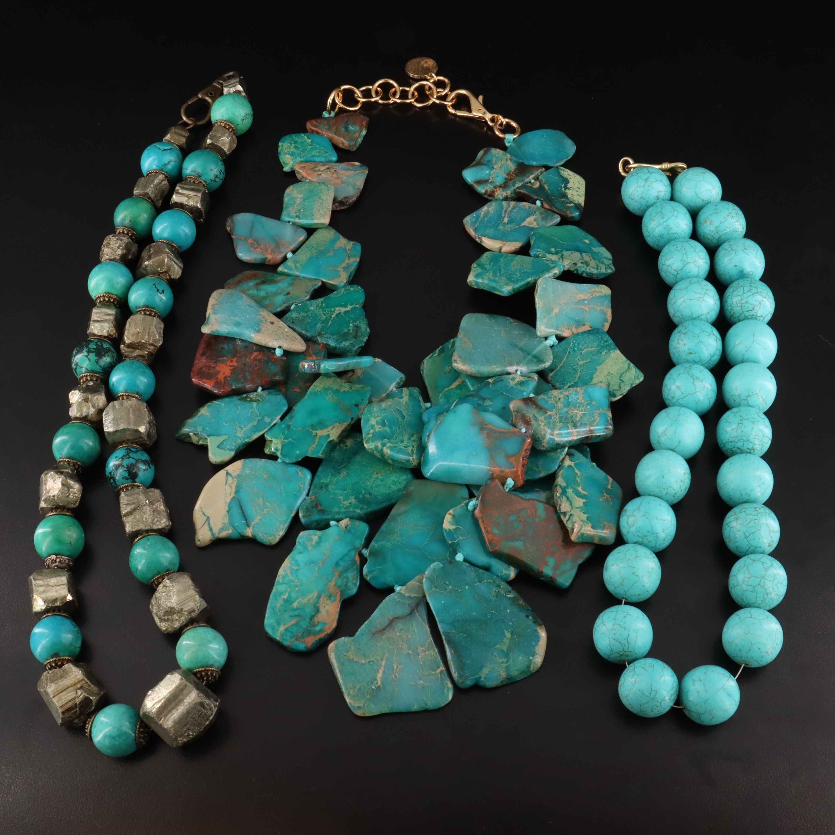 Magnesite, Pyrite and Howlite Necklaces
