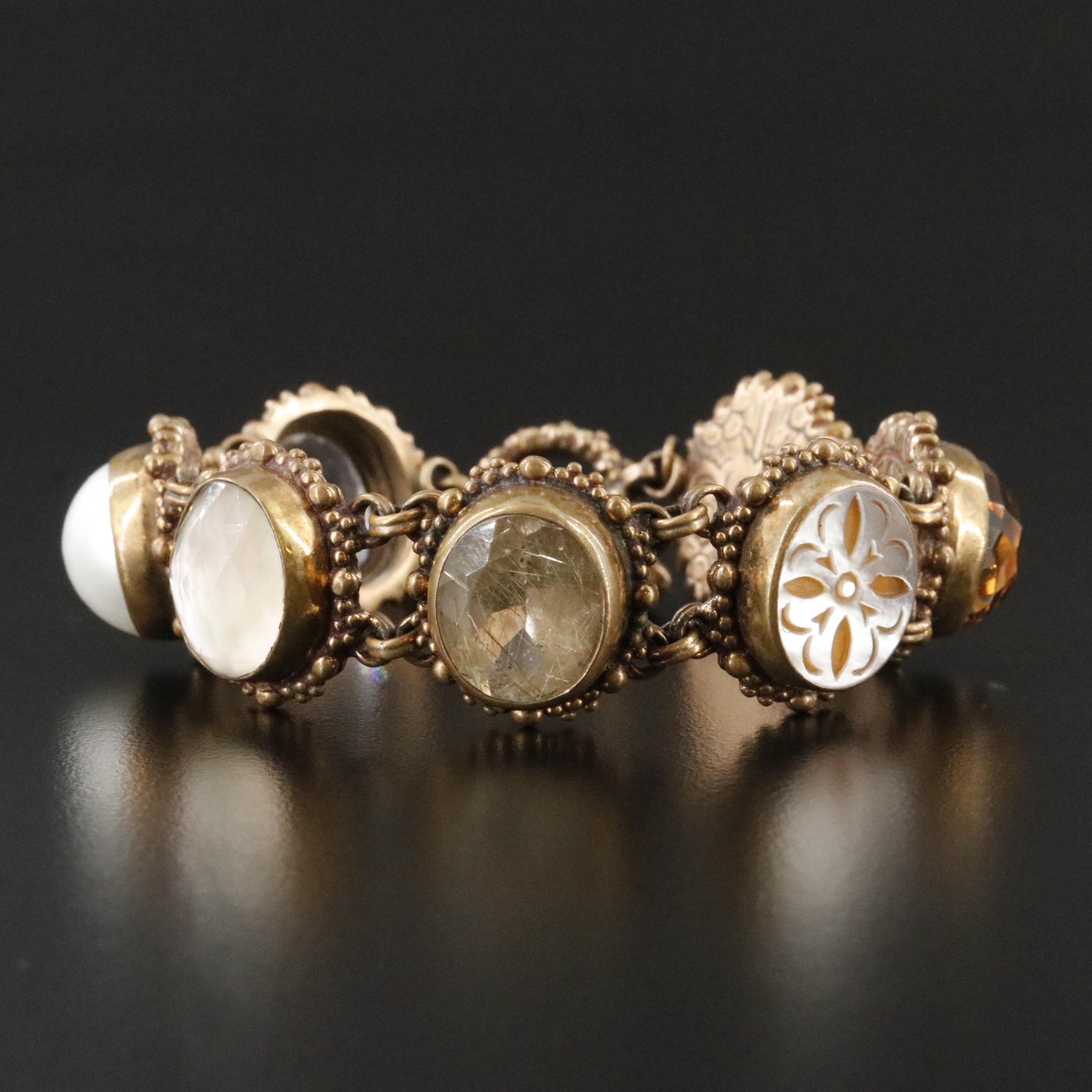 Stephen Dweck Quartz Variety and Pearl Toggle Bracelet