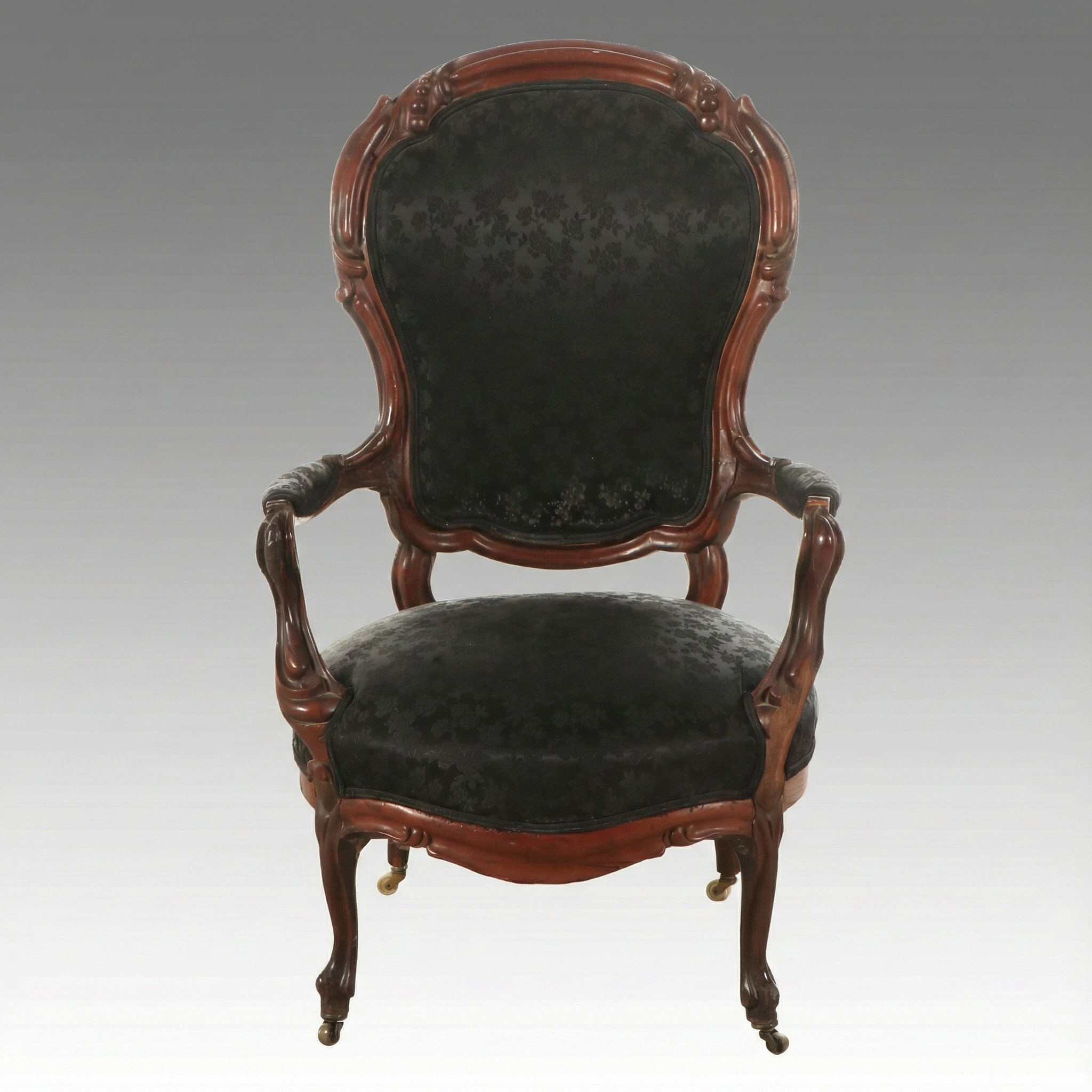Victorian Carved Mahogany Armchair, Late 19th to Early 20th Century