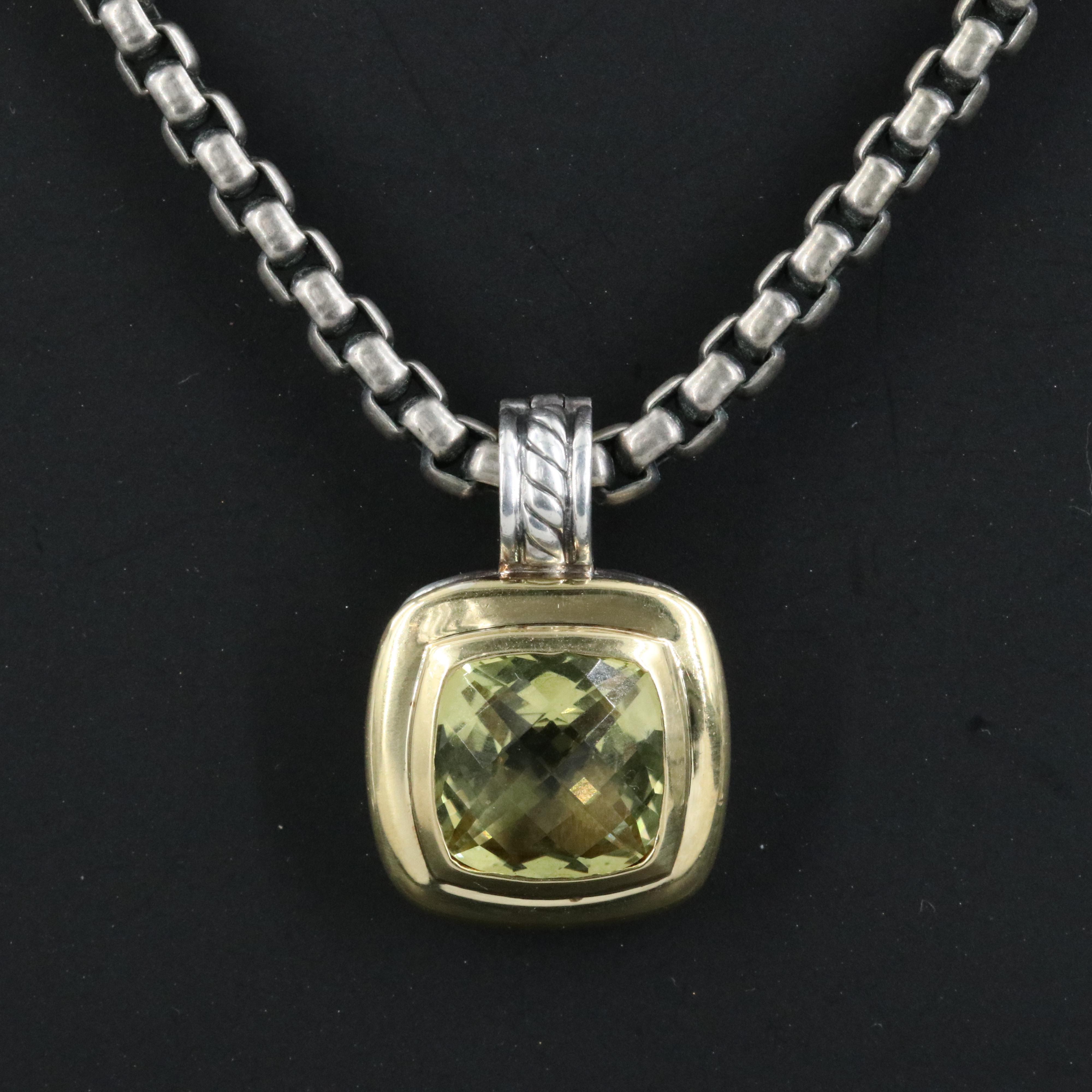 David Yurman Albion Sterling and Lemon Quartz Enhancer Pendant Necklace