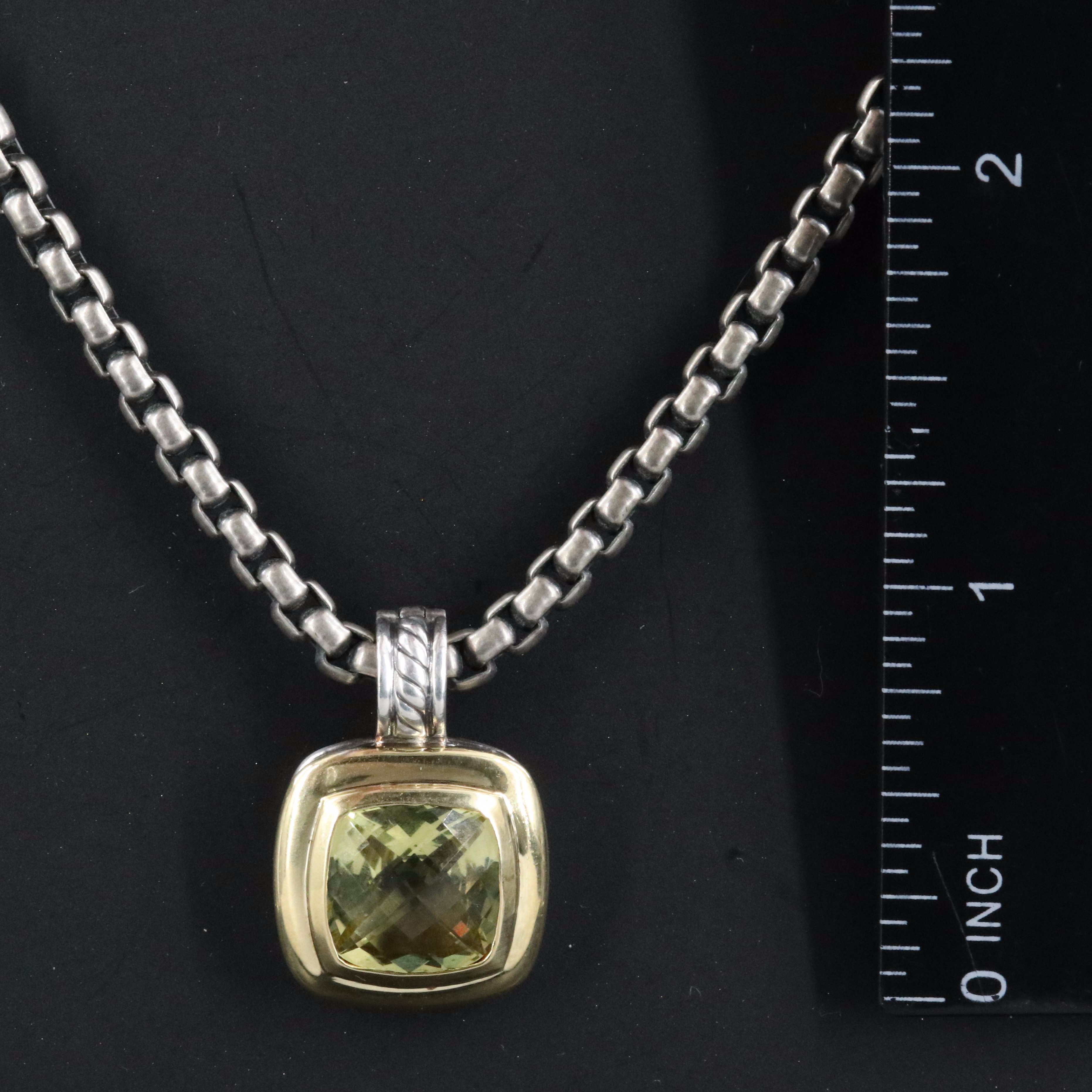 David Yurman Albion Sterling and Lemon Quartz Enhancer Pendant Necklace