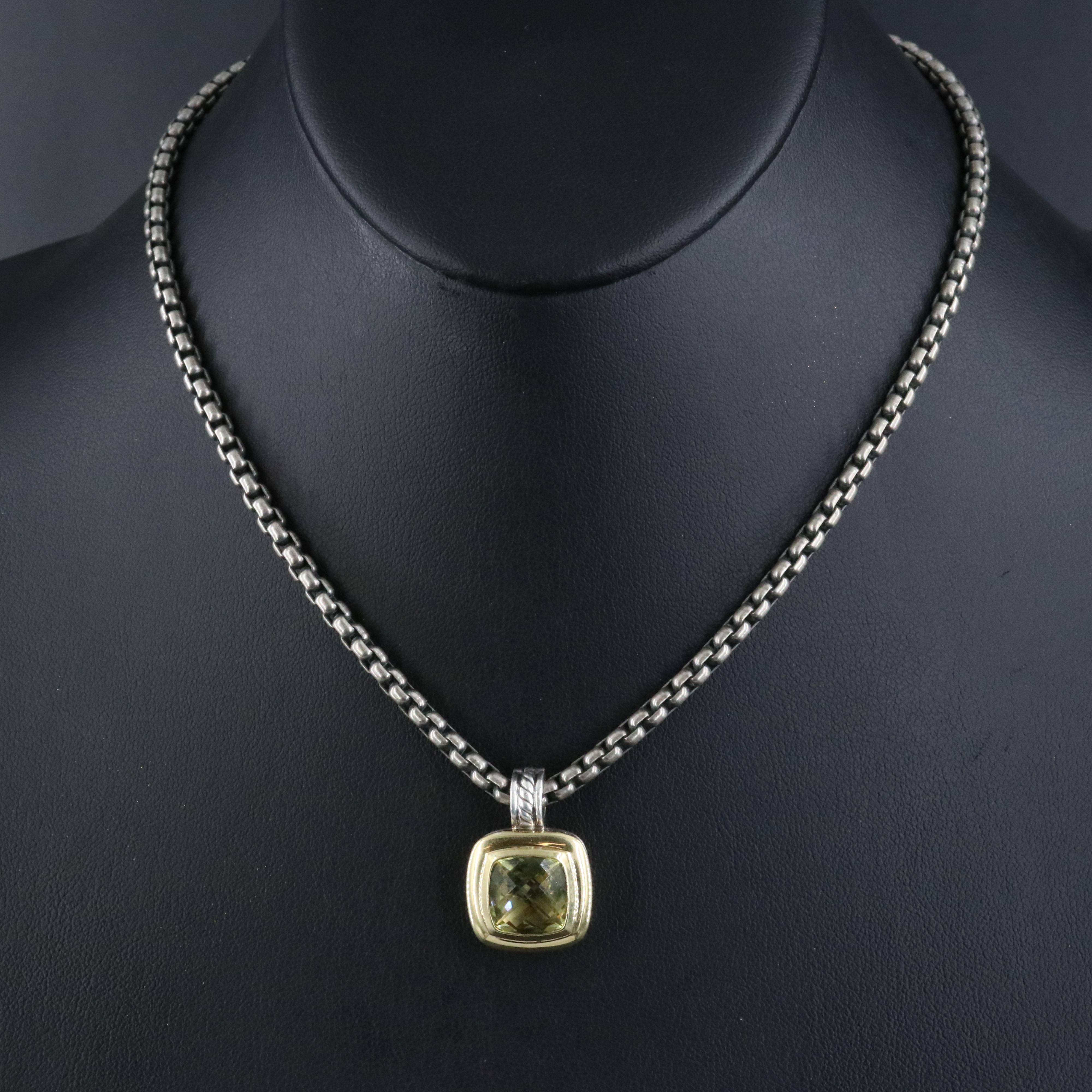 David Yurman Albion Sterling and Lemon Quartz Enhancer Pendant Necklace