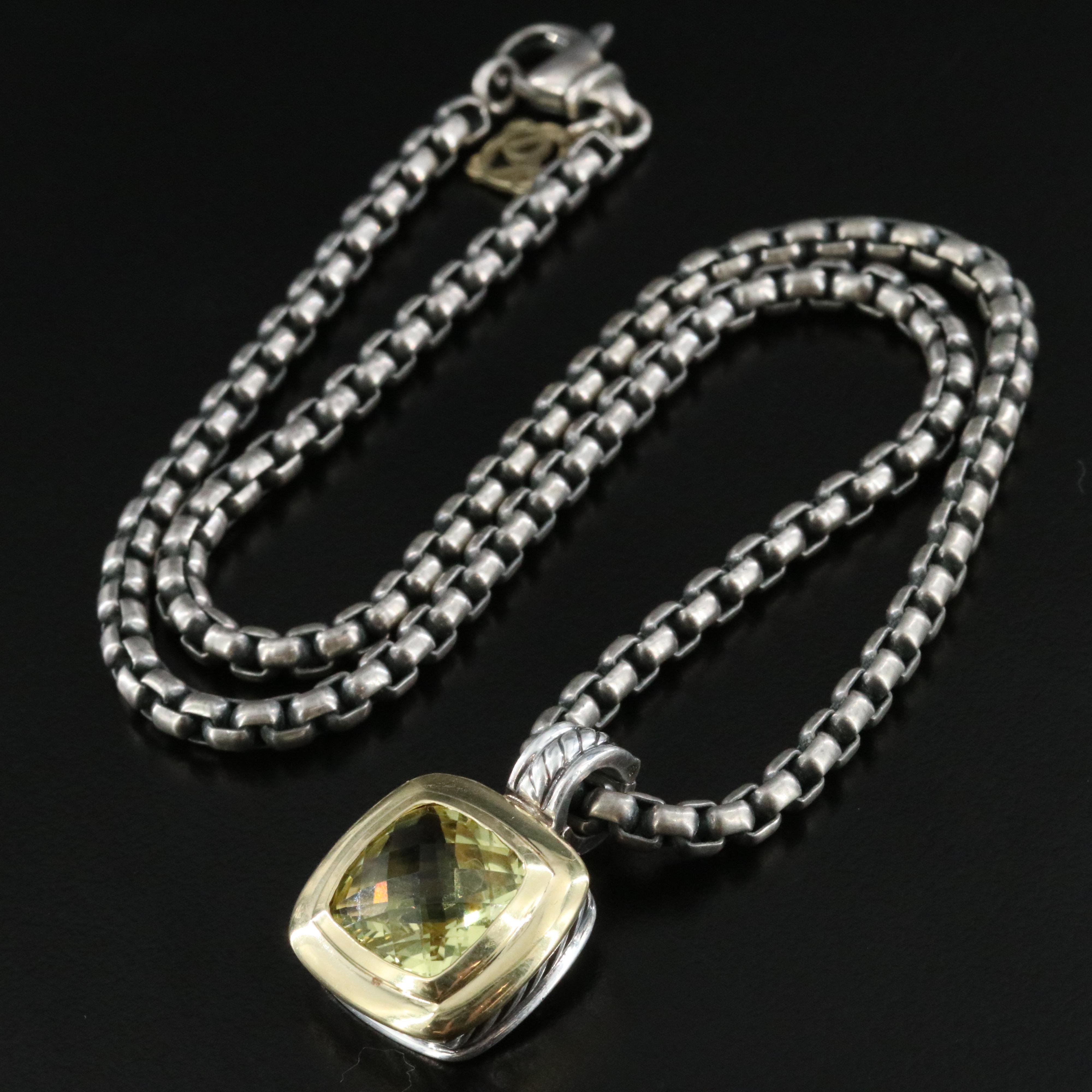 David Yurman Albion Sterling and Lemon Quartz Enhancer Pendant Necklace