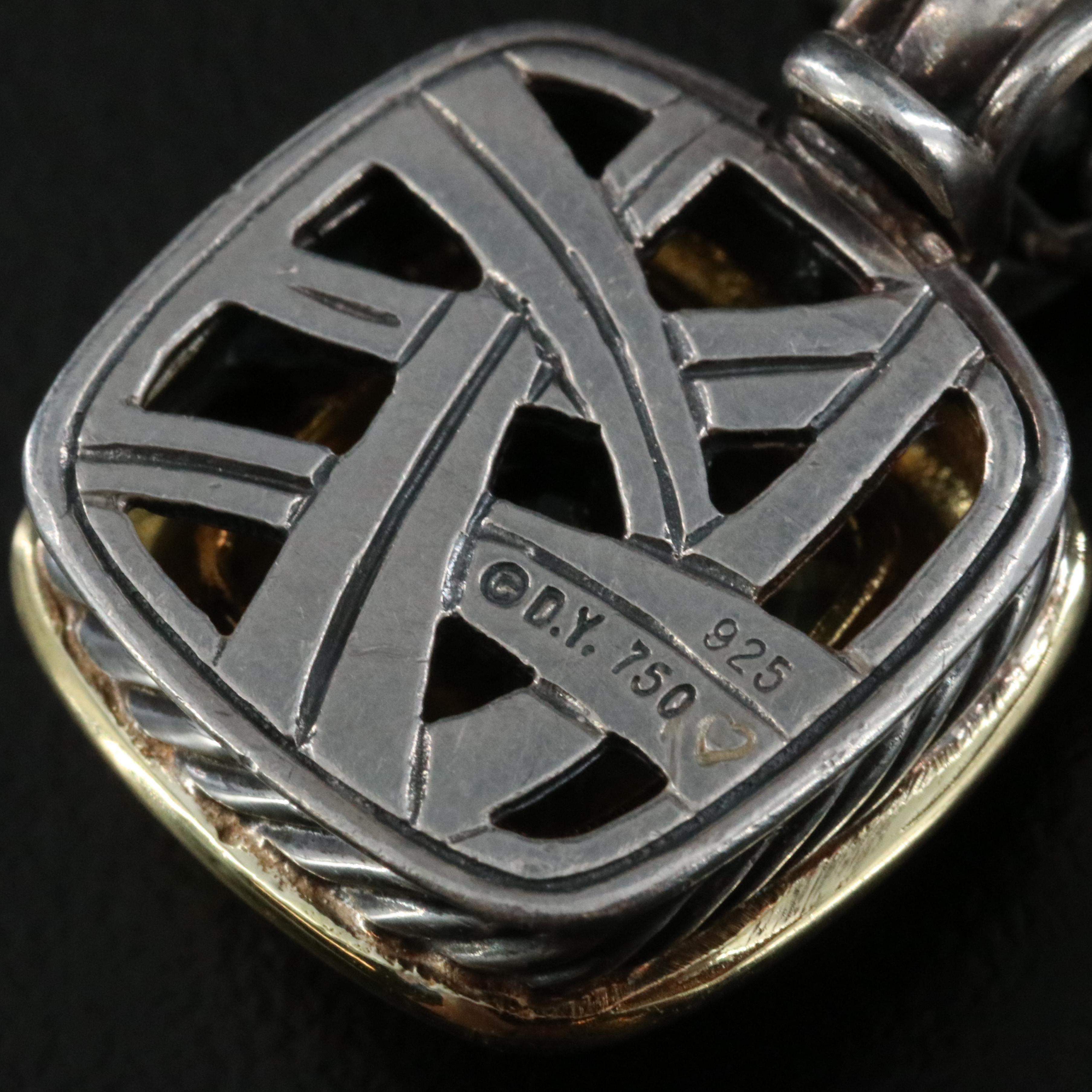 David Yurman Albion Sterling and Lemon Quartz Enhancer Pendant Necklace