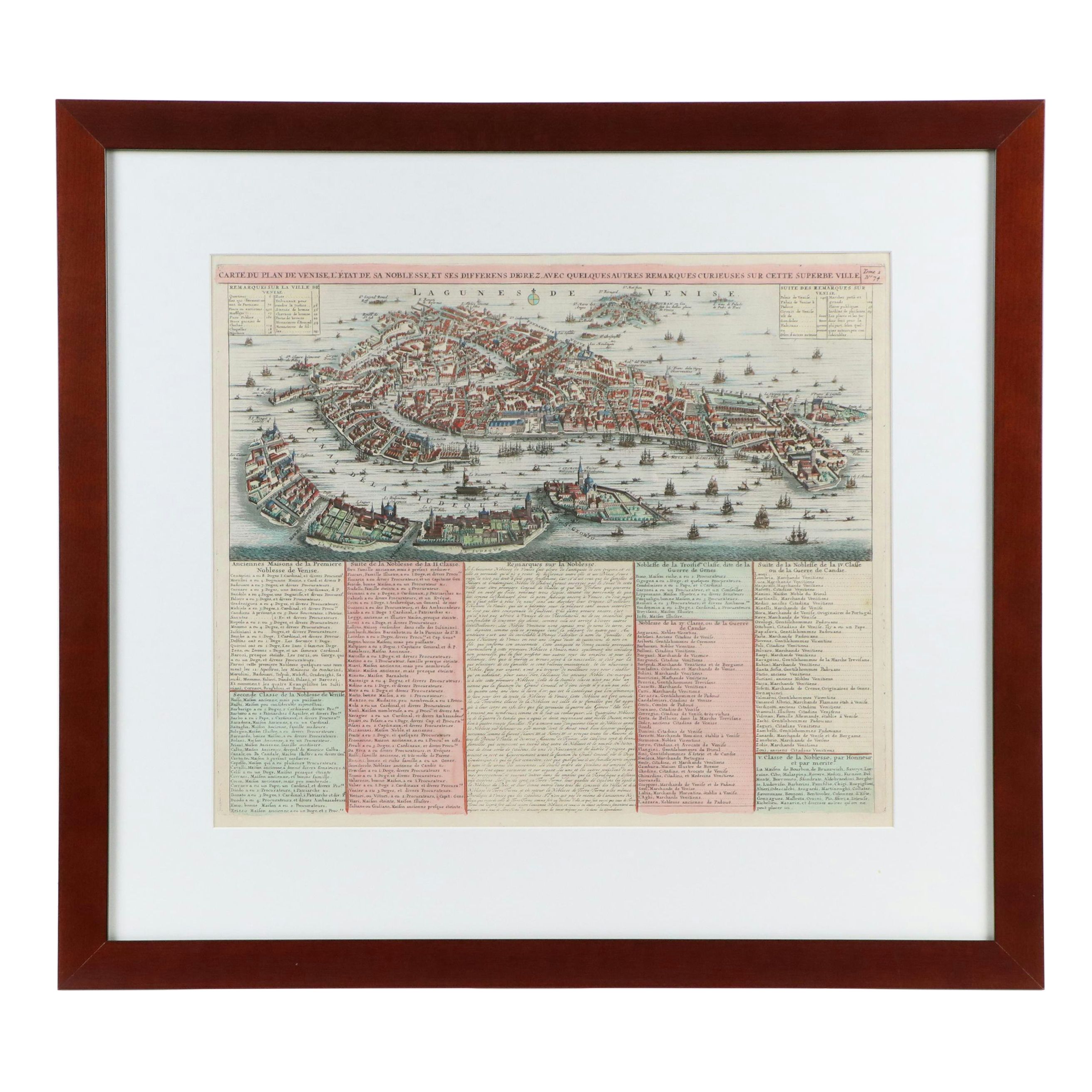 Hand-Colored Map Engraving "Carte du plan de Venise..." 18th Century
