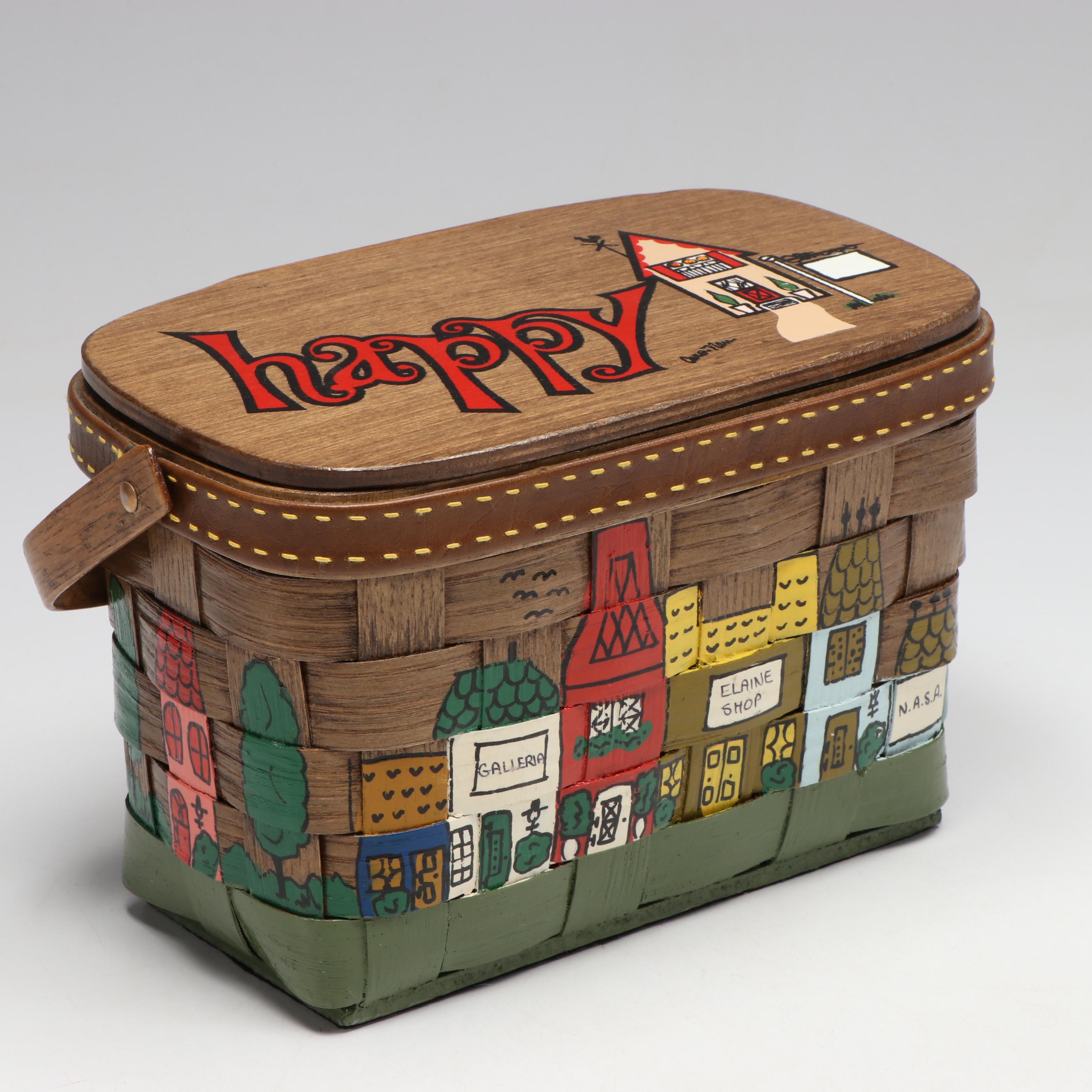 "The Elaine Shops" Handwoven Basket Purse with Jewelry Box and Ceramic Busts