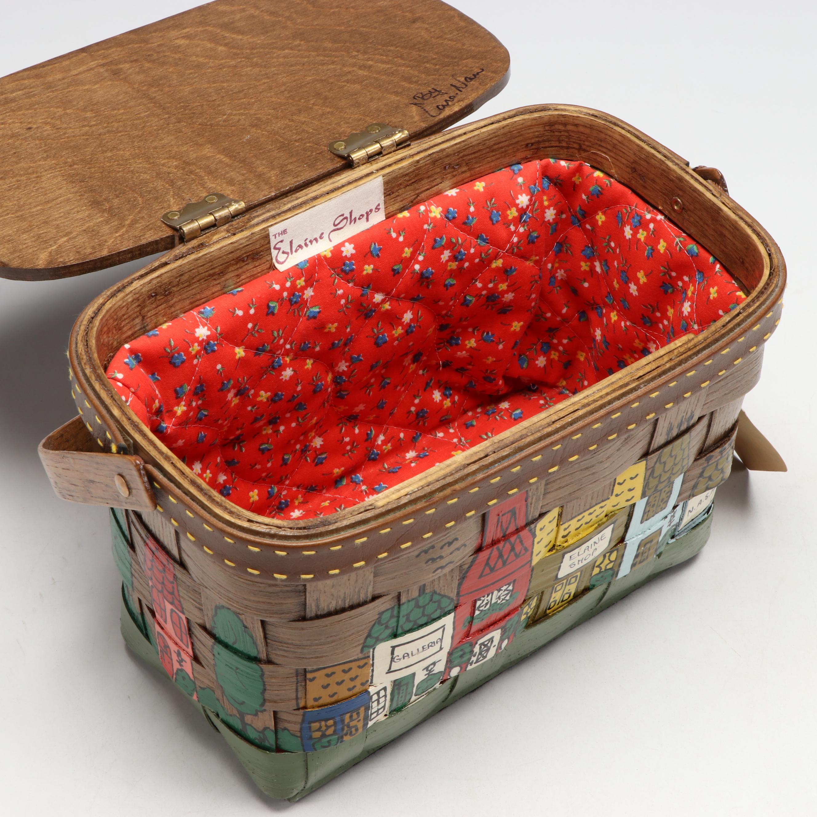 "The Elaine Shops" Handwoven Basket Purse with Jewelry Box and Ceramic Busts