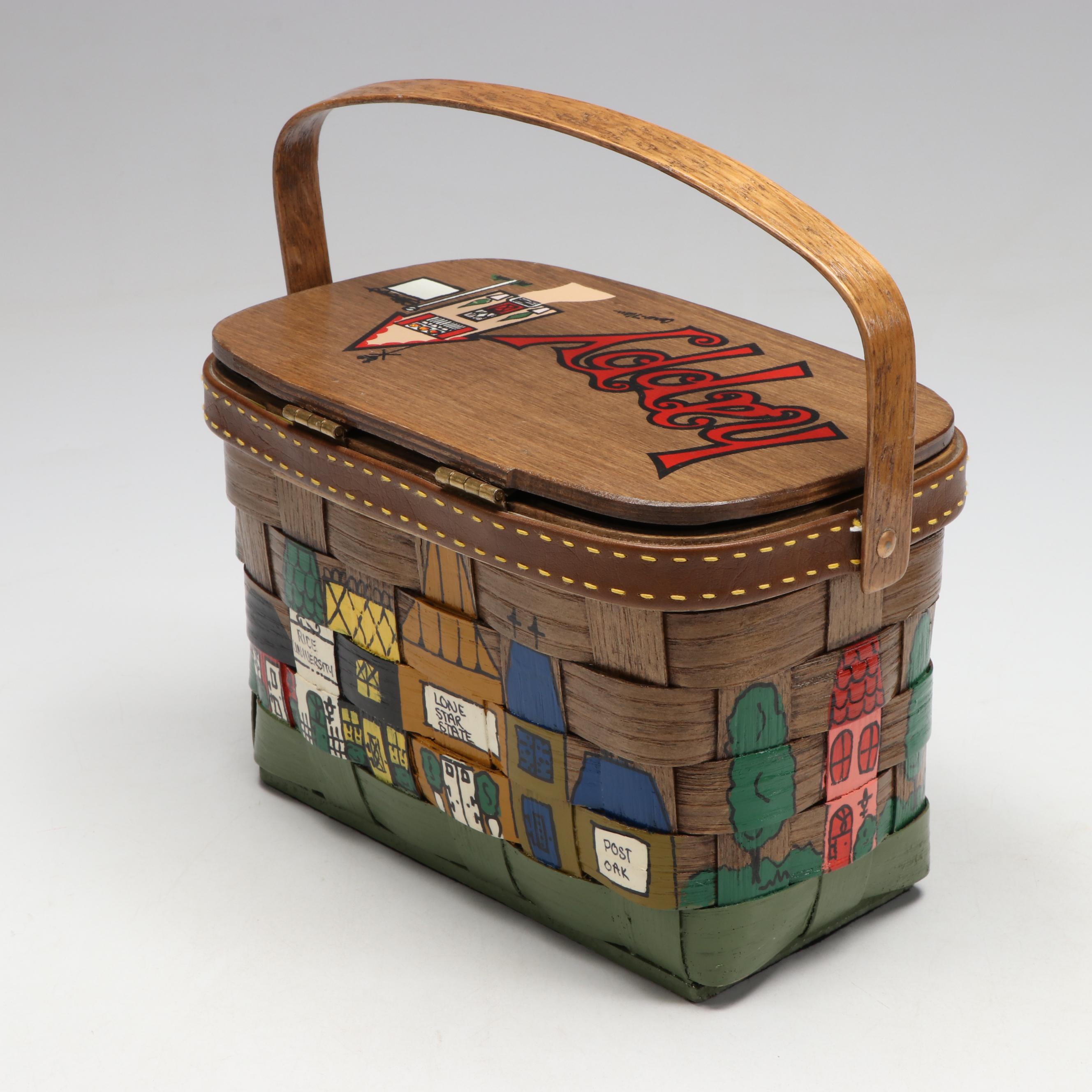 "The Elaine Shops" Handwoven Basket Purse with Jewelry Box and Ceramic Busts