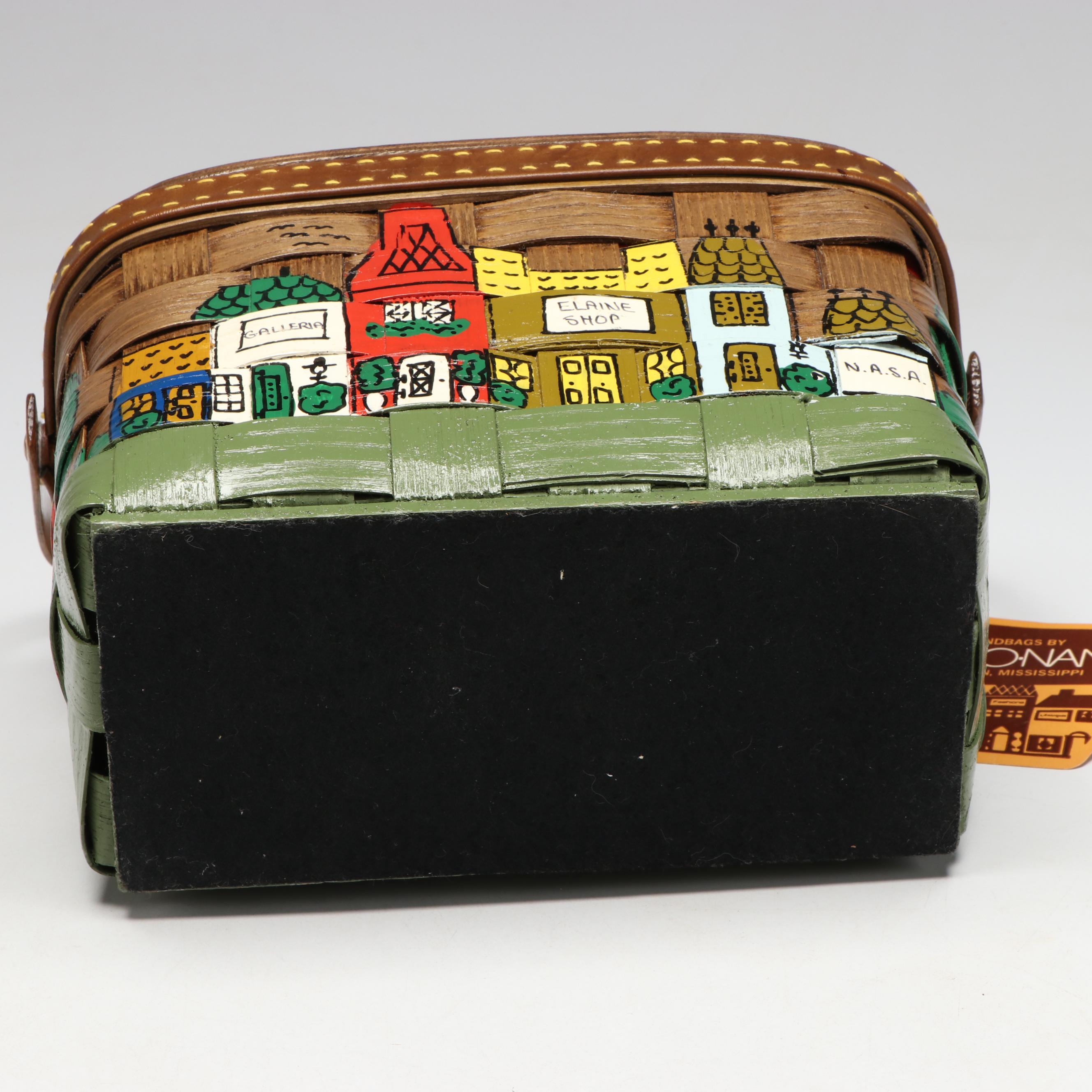 "The Elaine Shops" Handwoven Basket Purse with Jewelry Box and Ceramic Busts