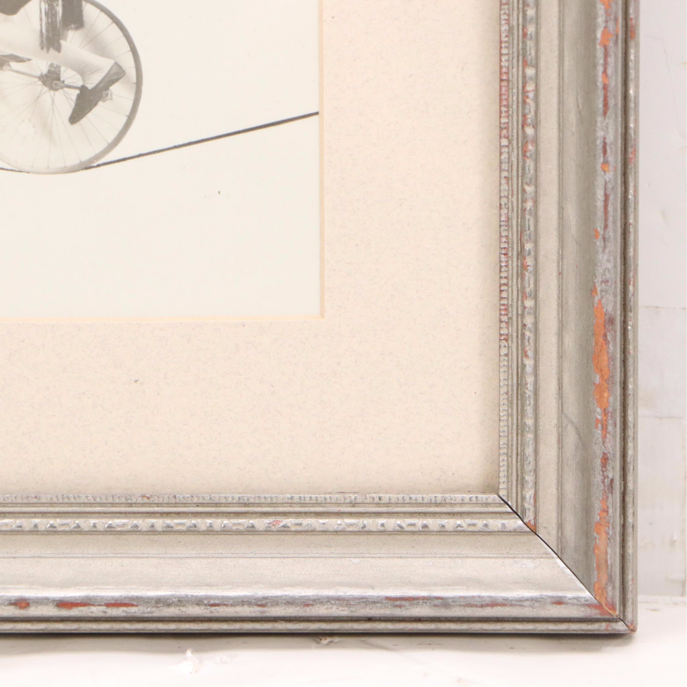 Silver Prints of Unicyclist on Tightrope and on Bicycle, Circa 1900