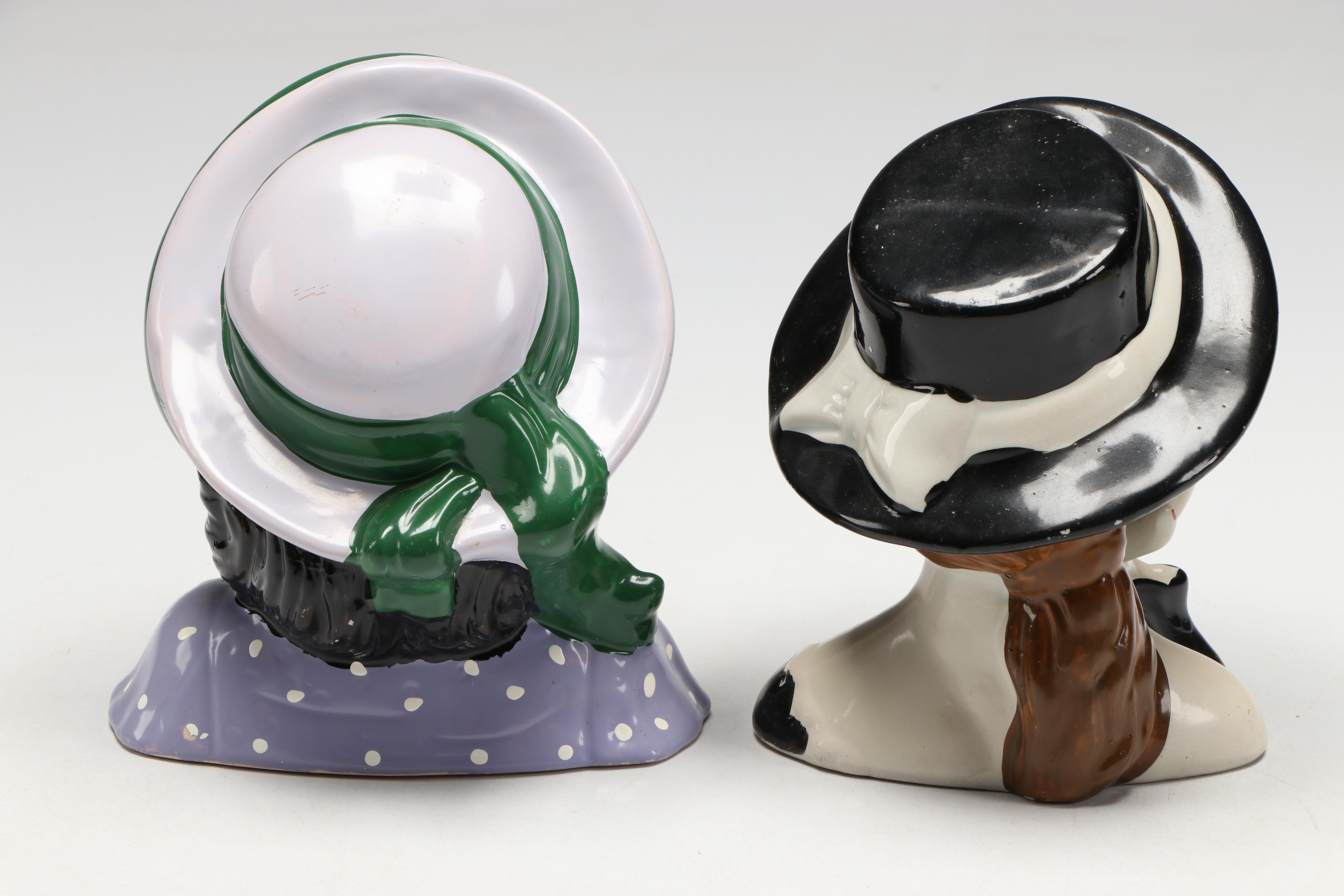 "The Elaine Shops" Handwoven Basket Purse with Jewelry Box and Ceramic Busts