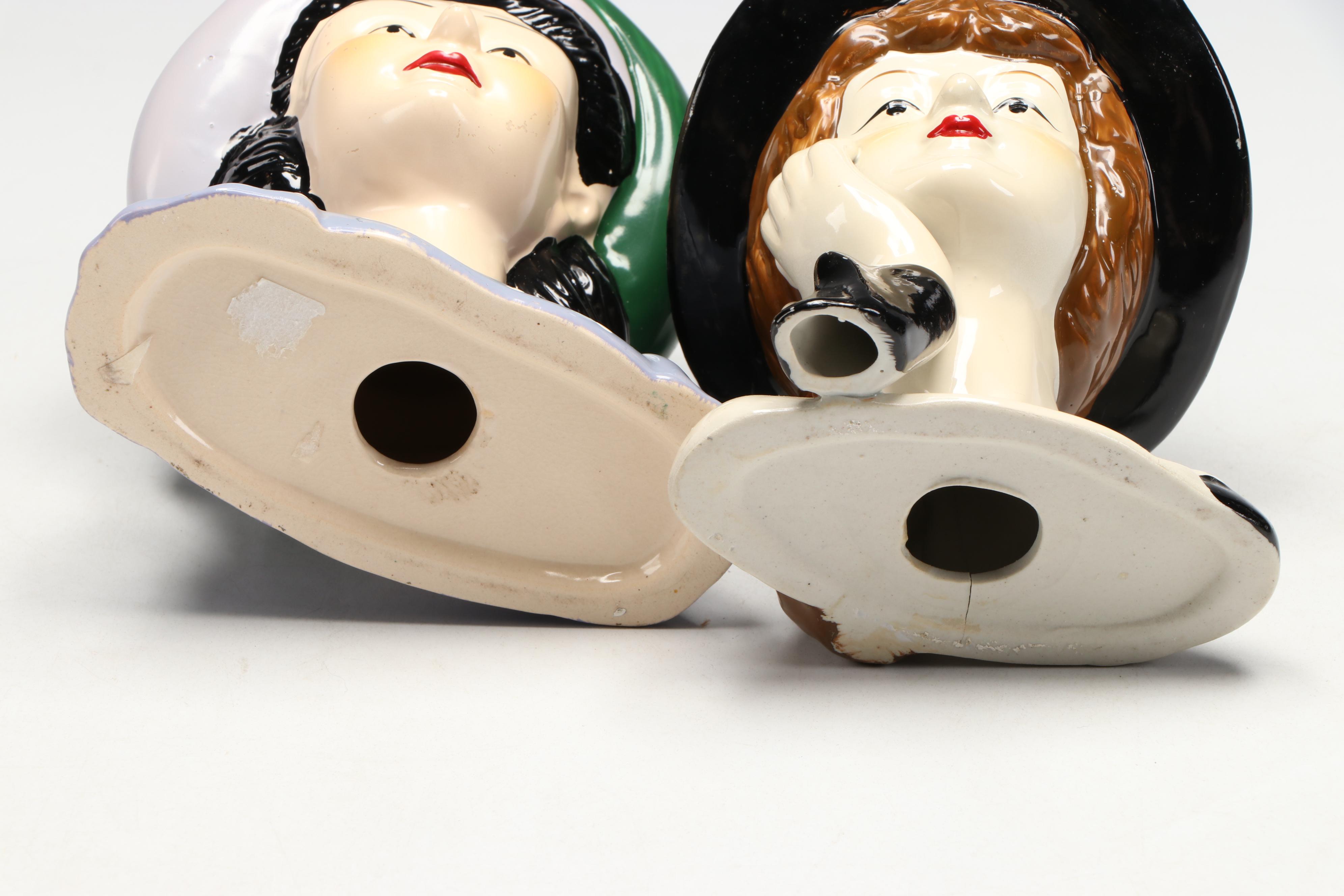 "The Elaine Shops" Handwoven Basket Purse with Jewelry Box and Ceramic Busts