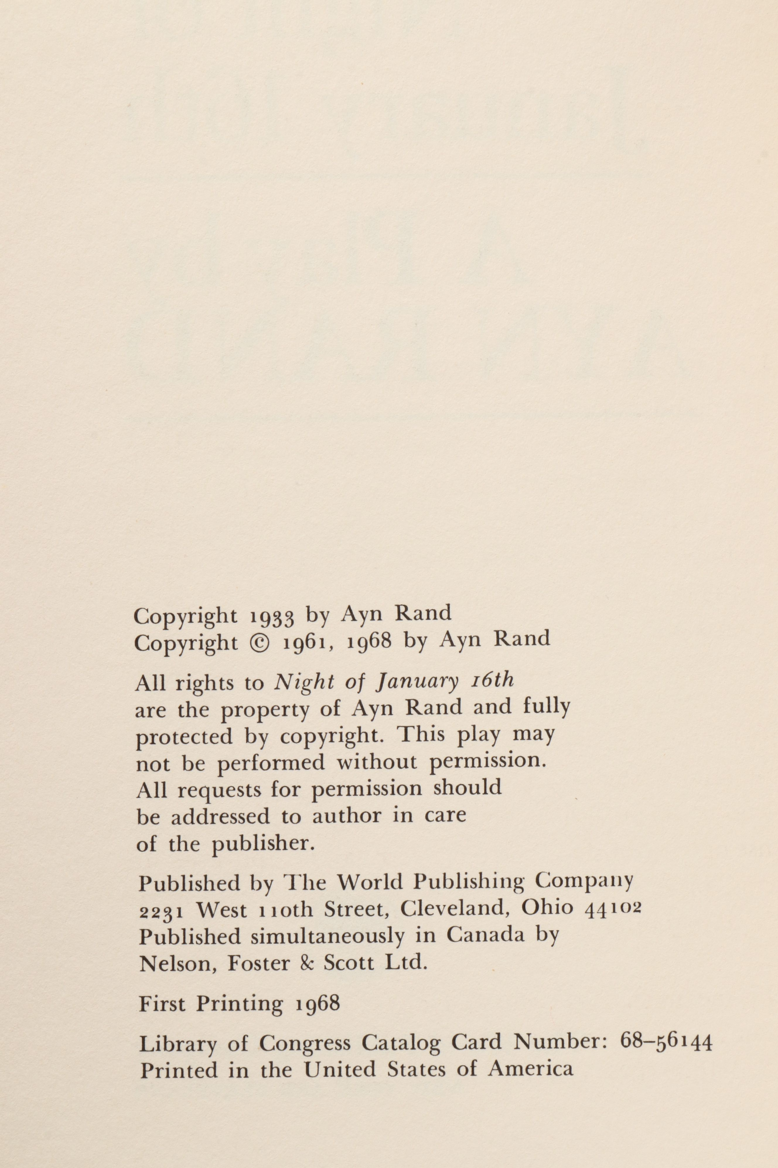 First Printing "Night of January 16th" by Ayn Rand, 1968