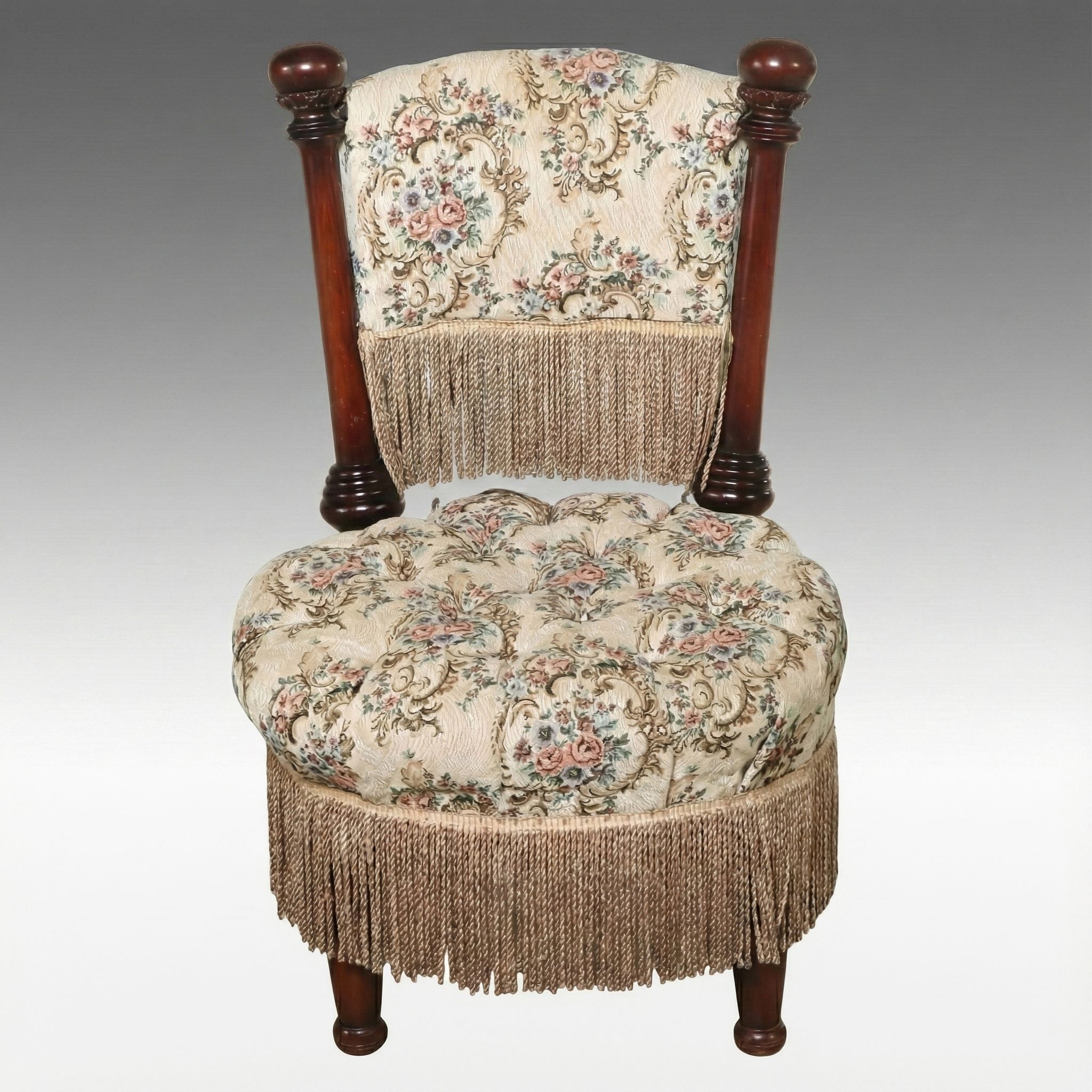 Victorian Style Upholstered Walnut Vanity Chair, Early to Mid-20th Century