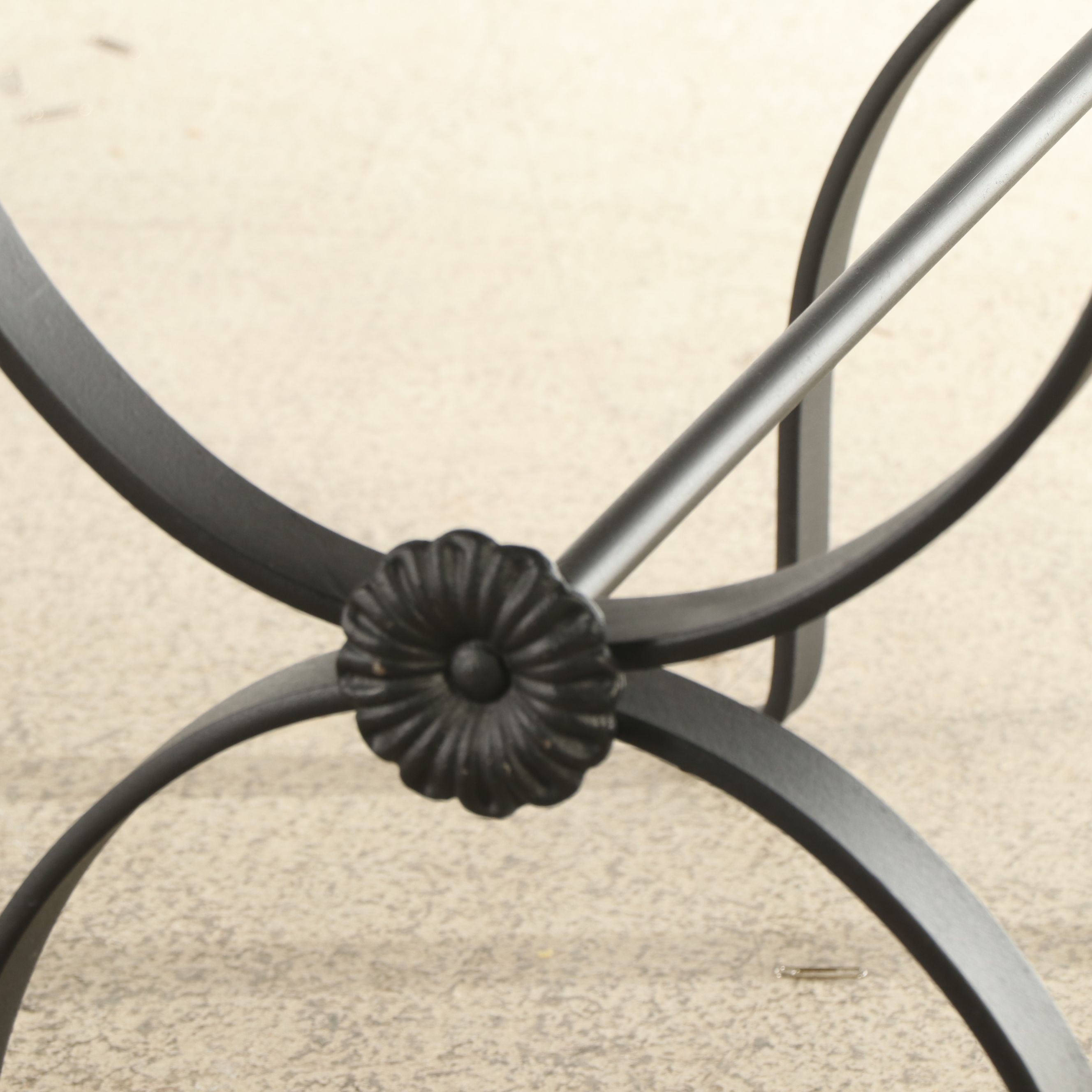 Contemporary Wood Tray Top Metal Curule-Base Table