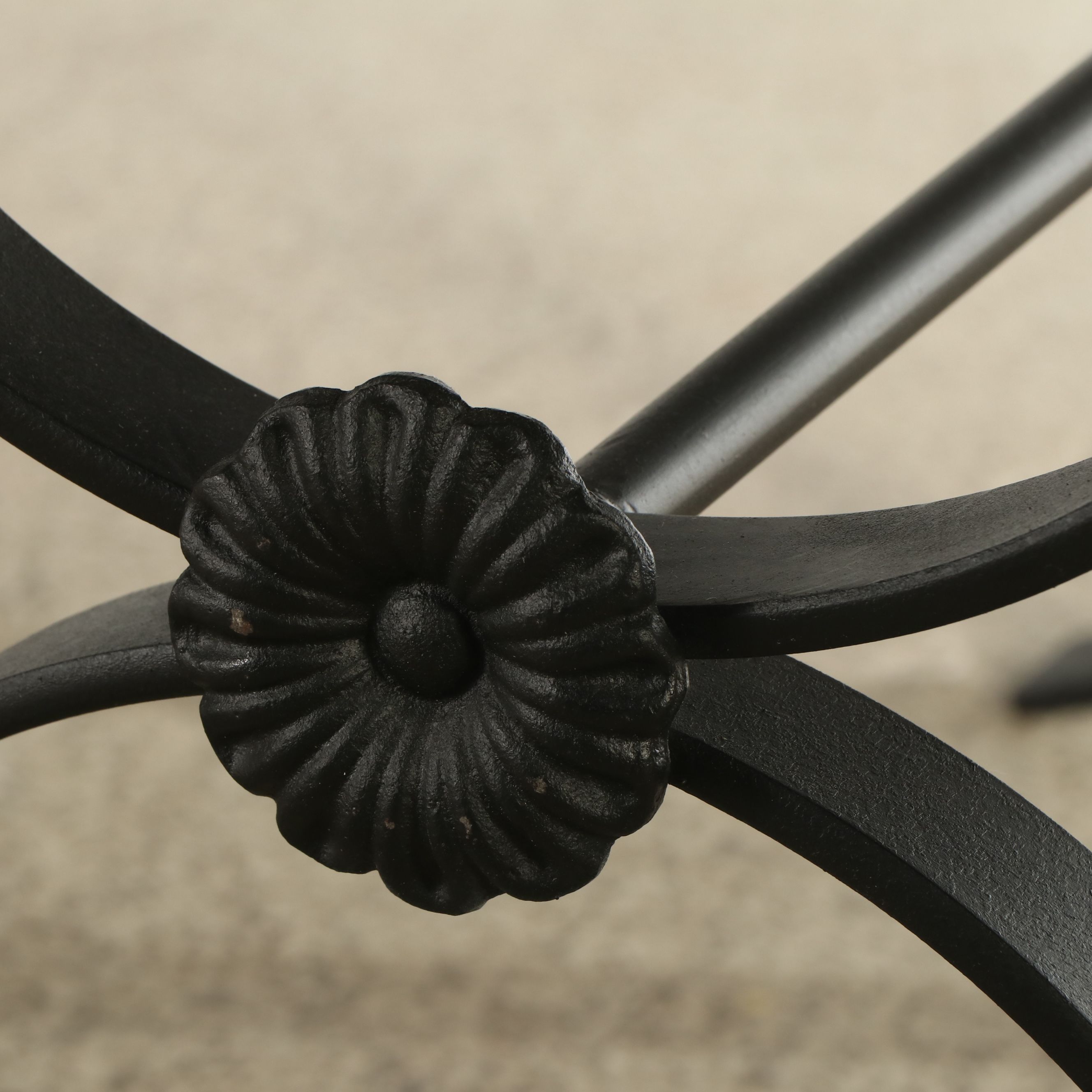 Contemporary Wood Tray Top Metal Curule-Base Table