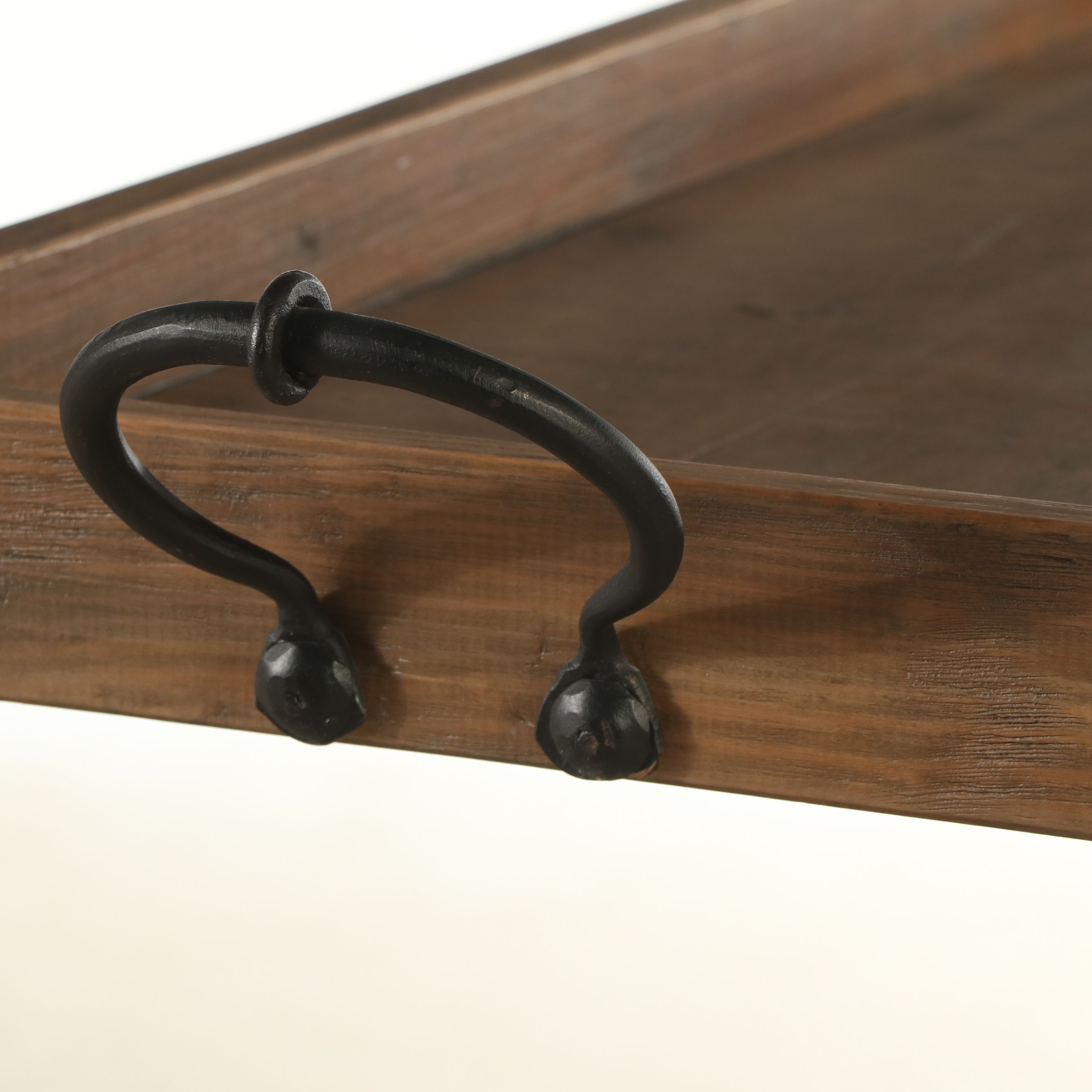 Contemporary Wood Tray Top Metal Curule-Base Table