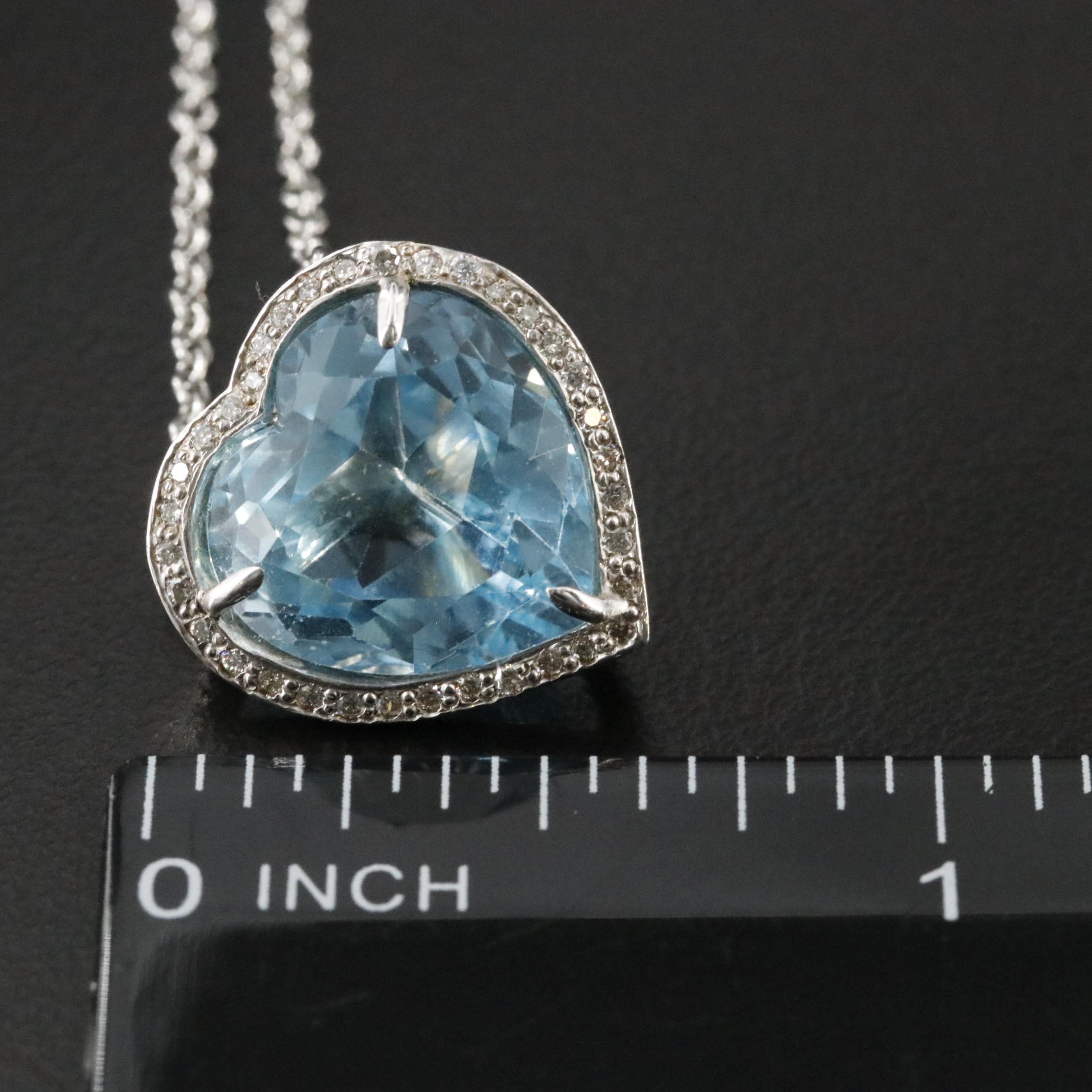 14K Blue Topaz Heart Pendant on Stainless Steel Chain Necklace