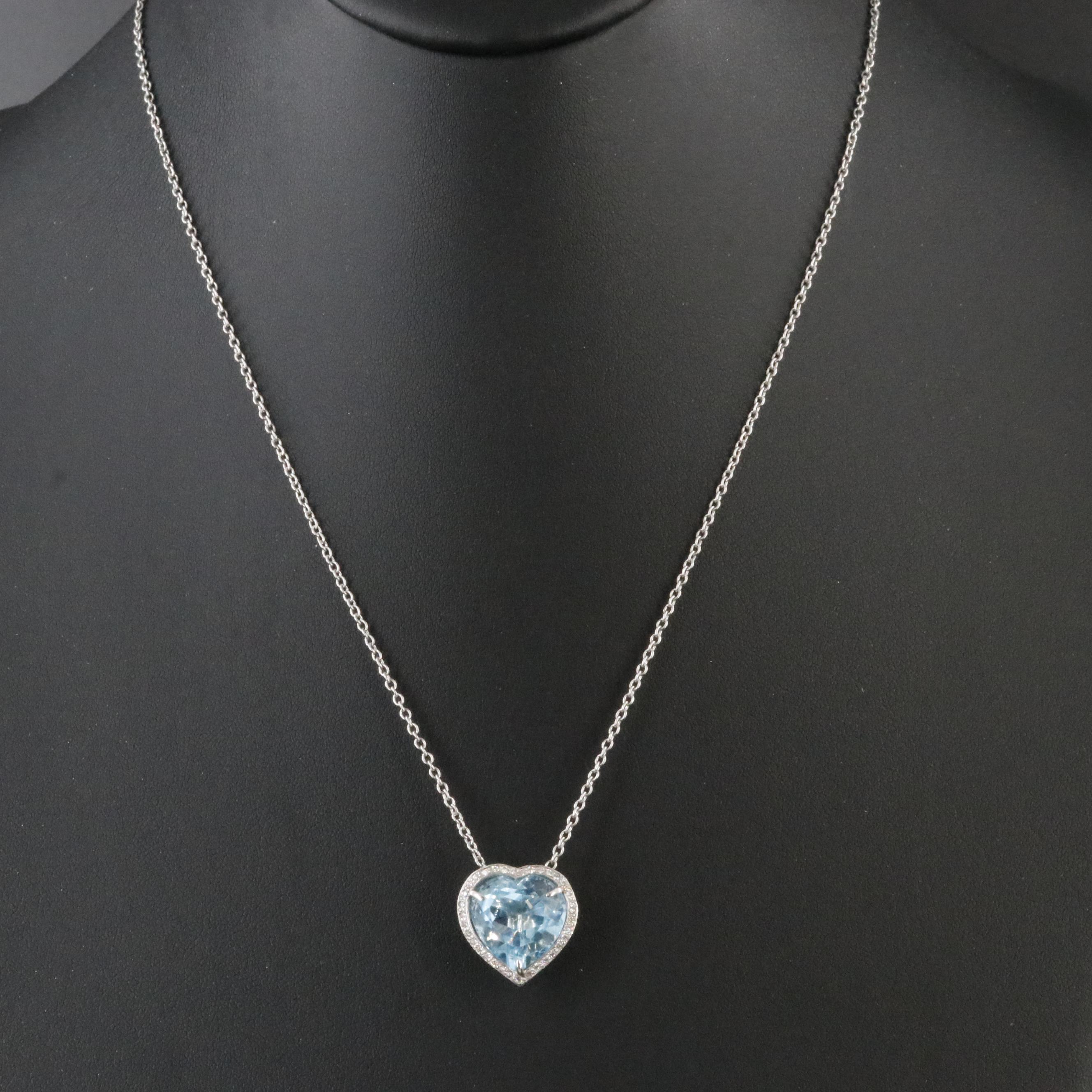 14K Blue Topaz Heart Pendant on Stainless Steel Chain Necklace