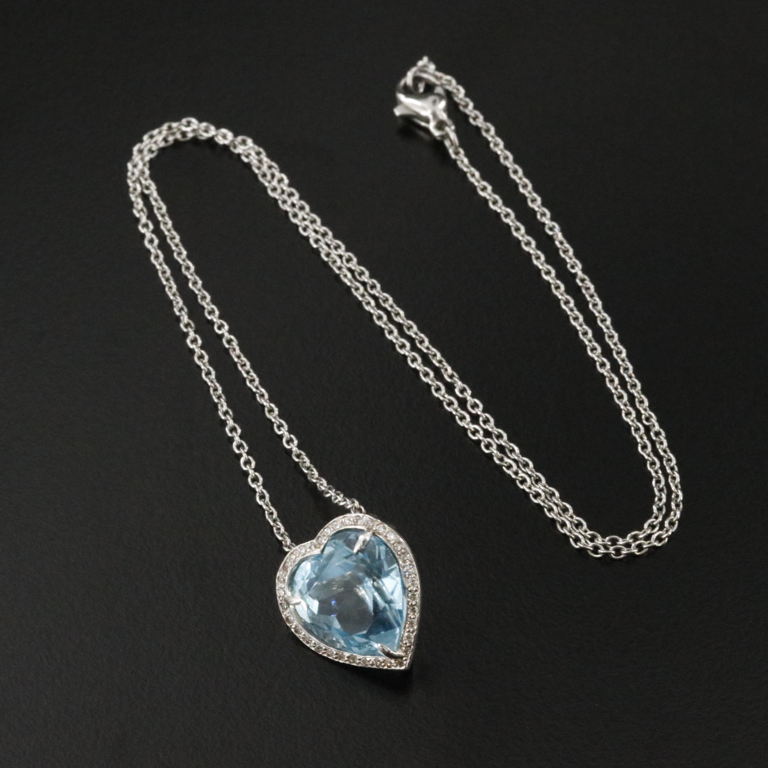 14K Blue Topaz Heart Pendant on Stainless Steel Chain Necklace