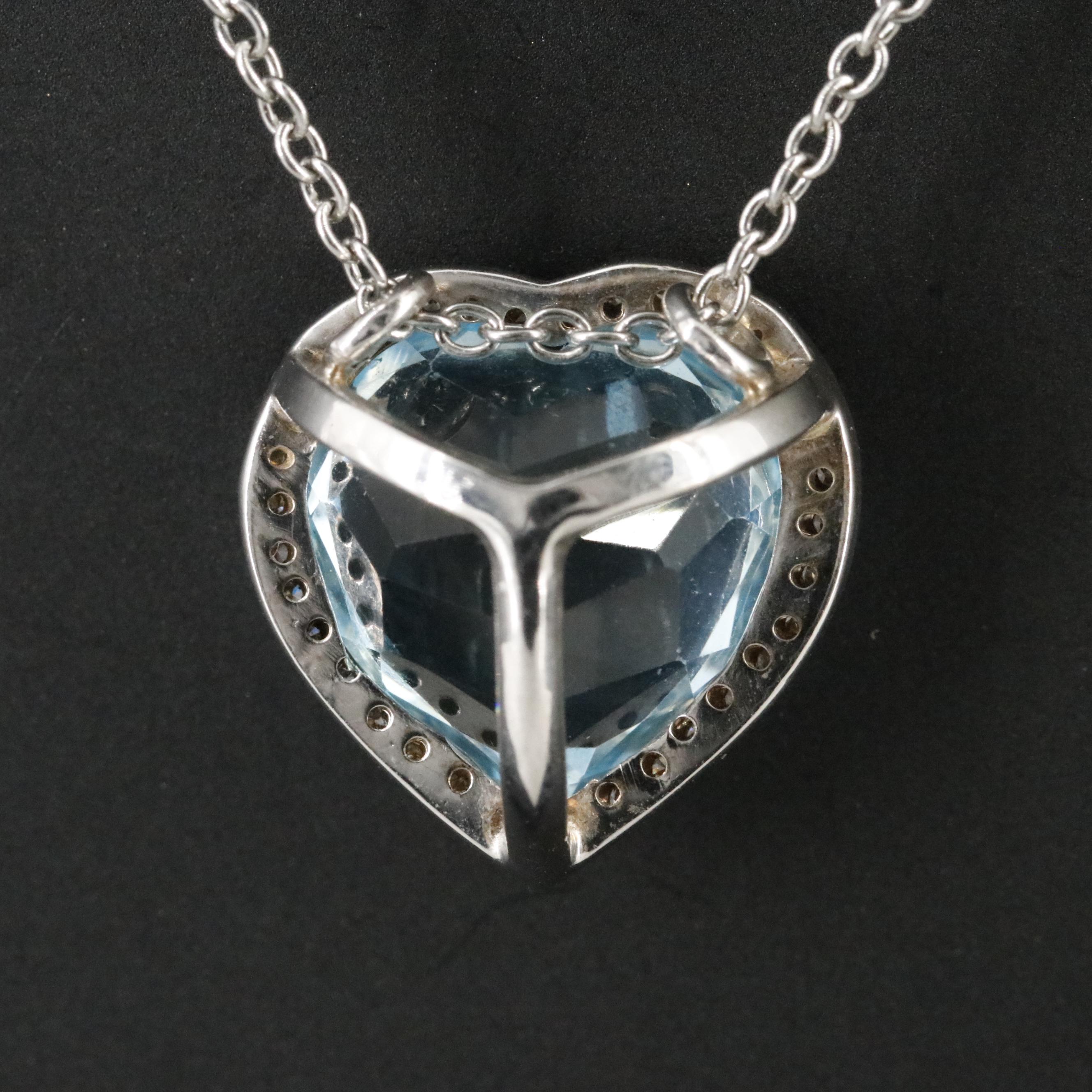 14K Blue Topaz Heart Pendant on Stainless Steel Chain Necklace