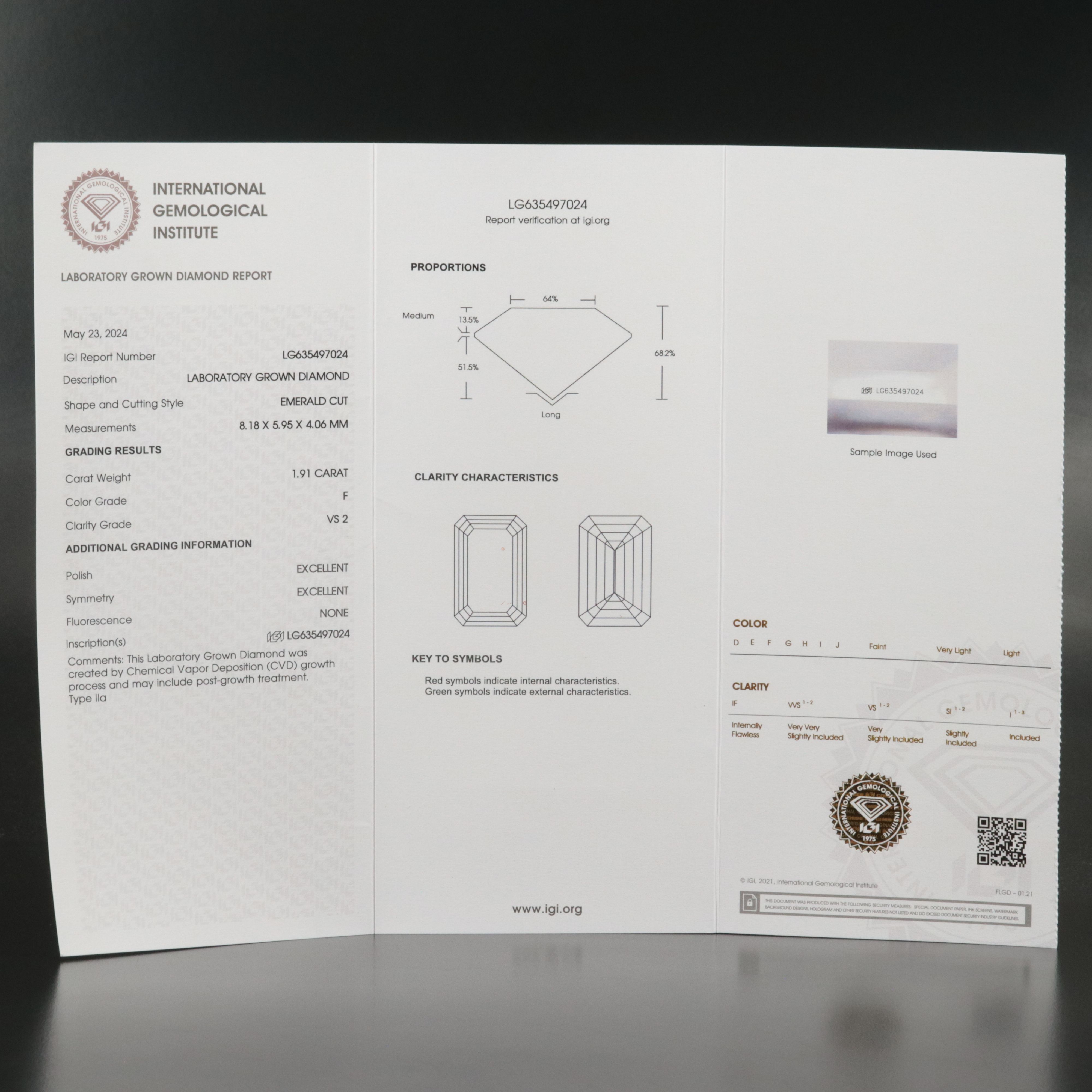 Loose 1.91 CT Lab Grown Diamond with IGI Report