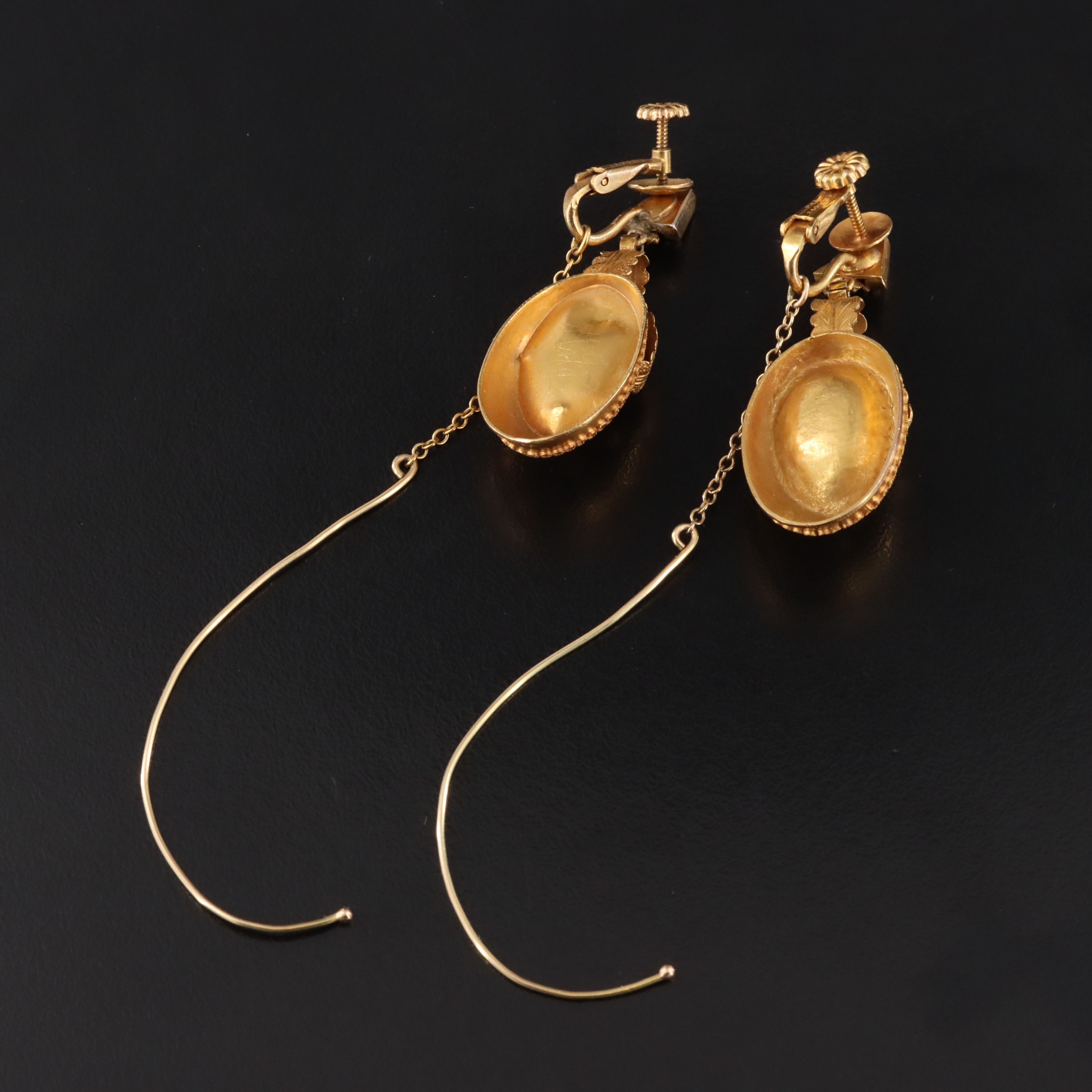 Victorian 14K Rhodolite Garnet and Glass Drop Earrings