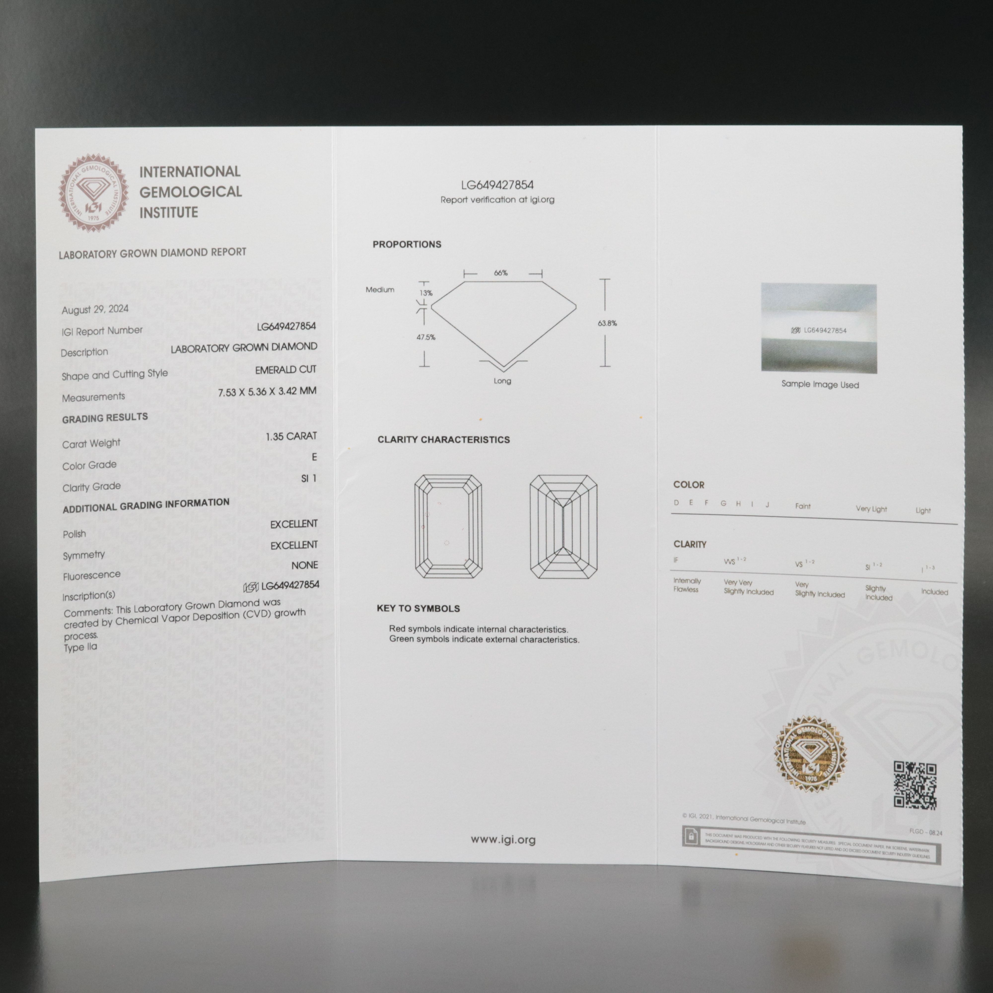 Loose 1.35 CT Lab Grown Diamond with IGI Report