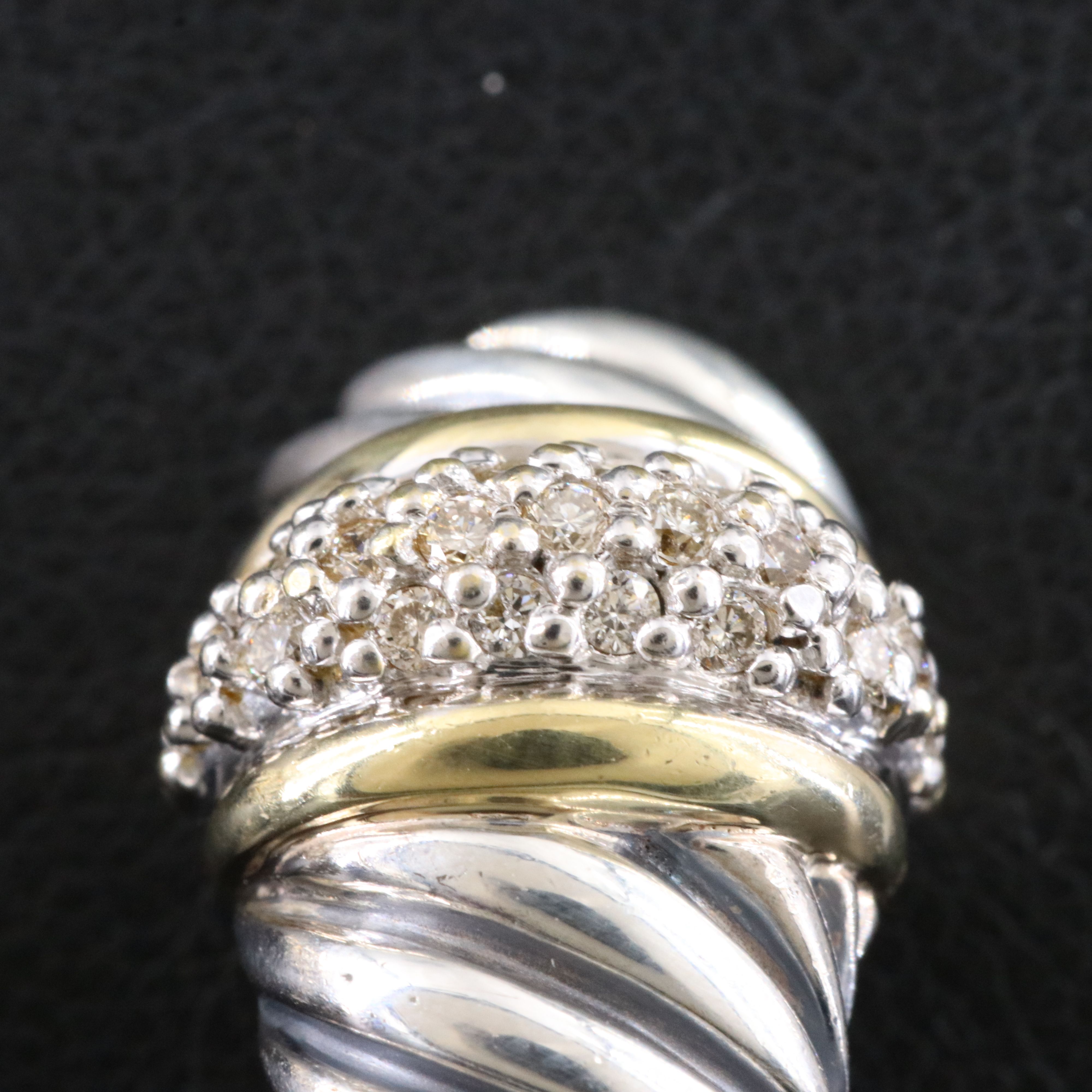 David Yurman Thoroughbred Sterling, 18K and 0.29 CTW Diamond Clip Earrings