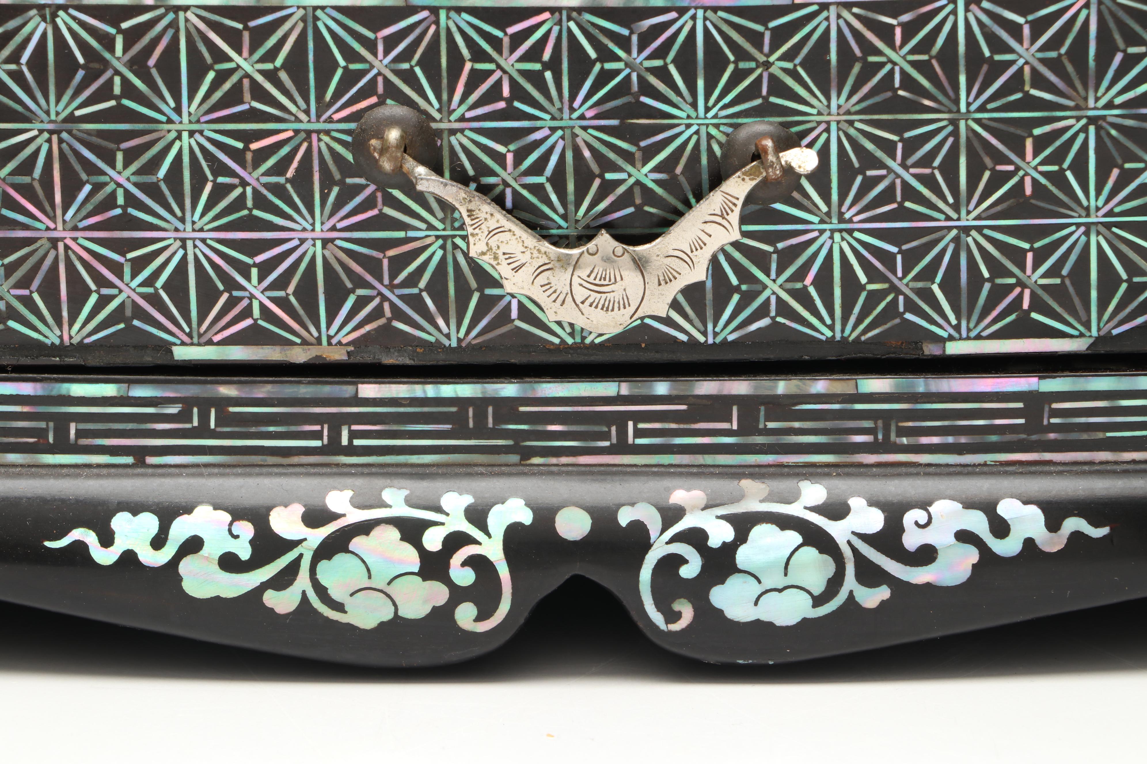 Chinese Abalone Inlaid Black Lacquer Jewelry Box
