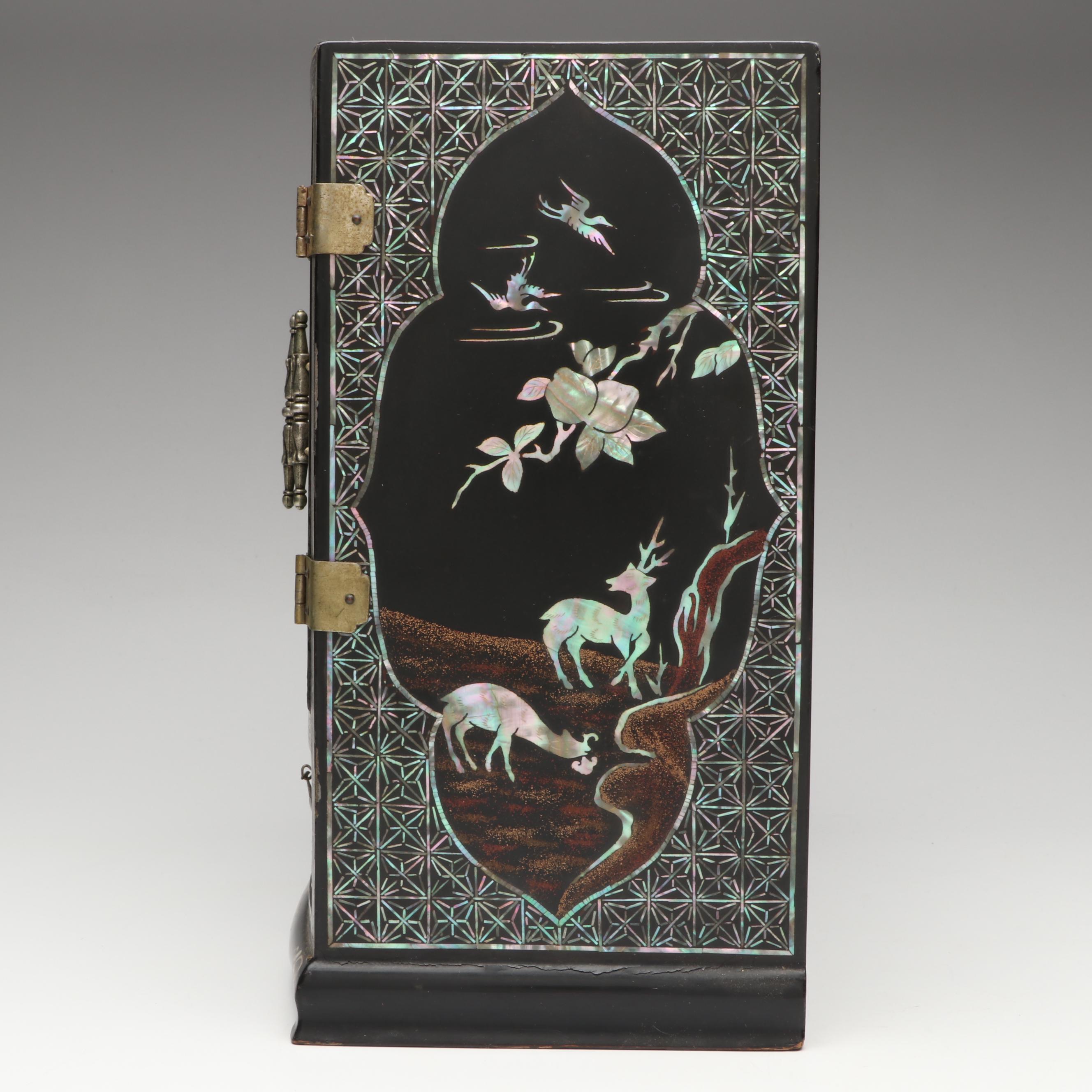 Chinese Abalone Inlaid Black Lacquer Jewelry Box