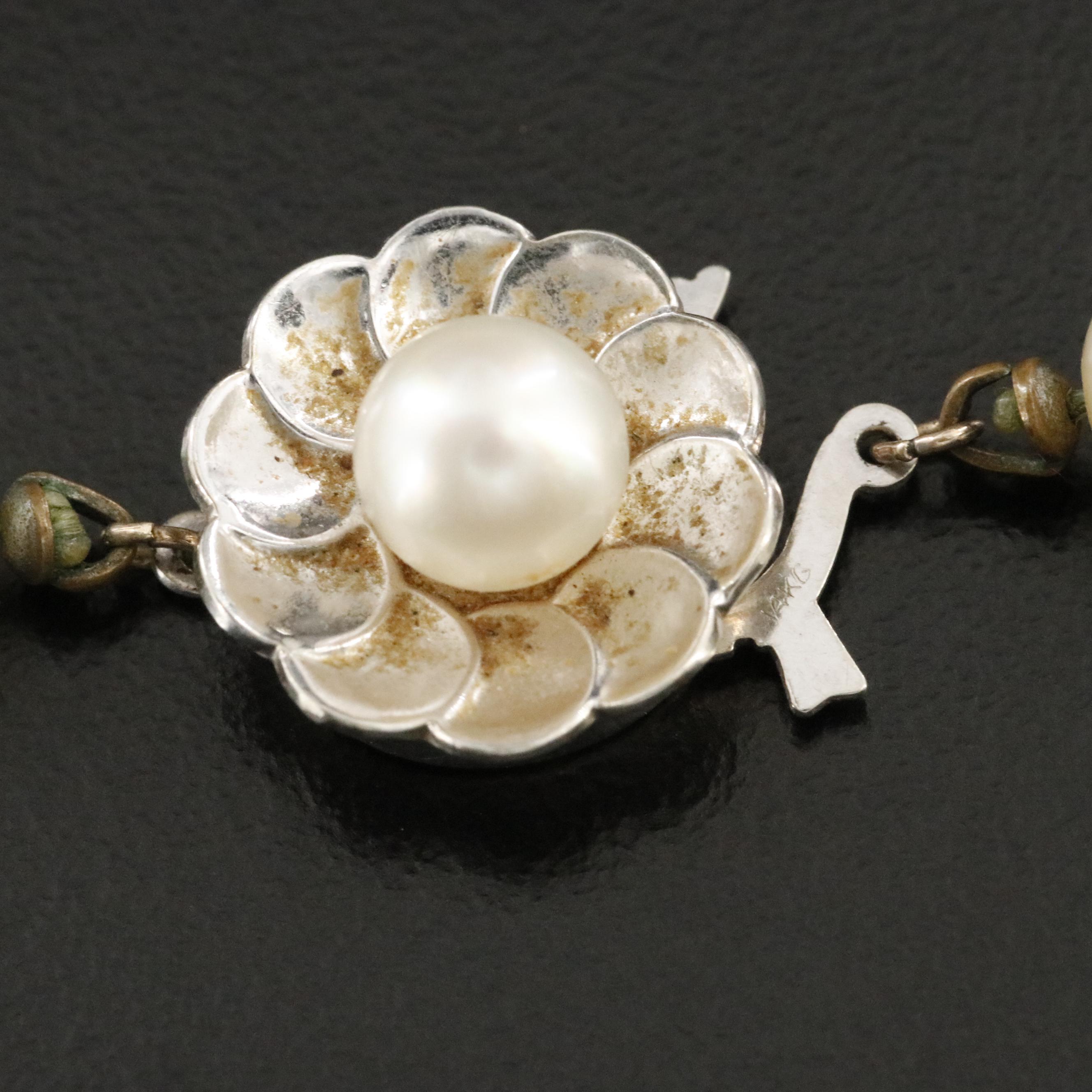 Pearl Necklace with 14K Flower Clasp