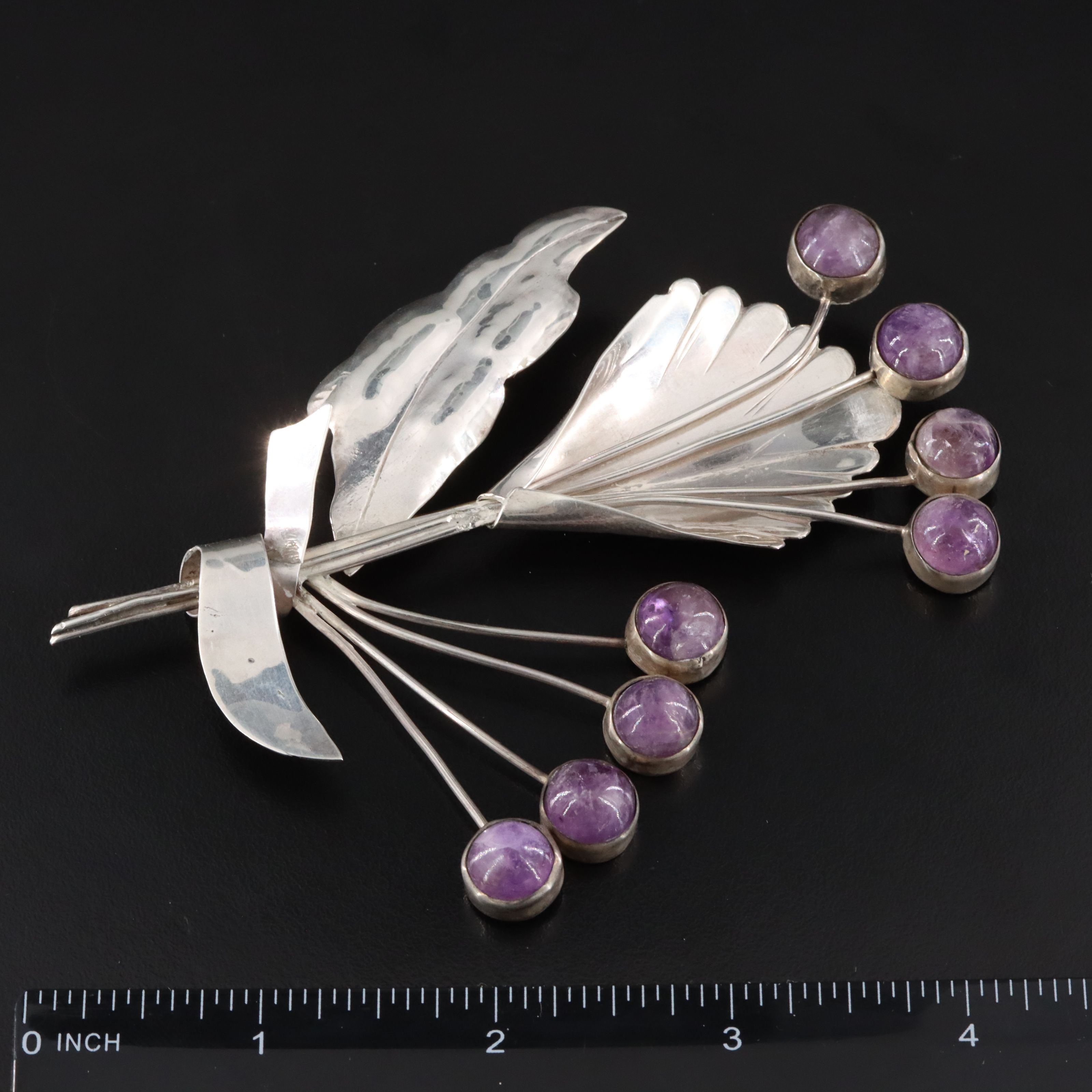 Mexican Sterling Floral Brooches Including Amethyst