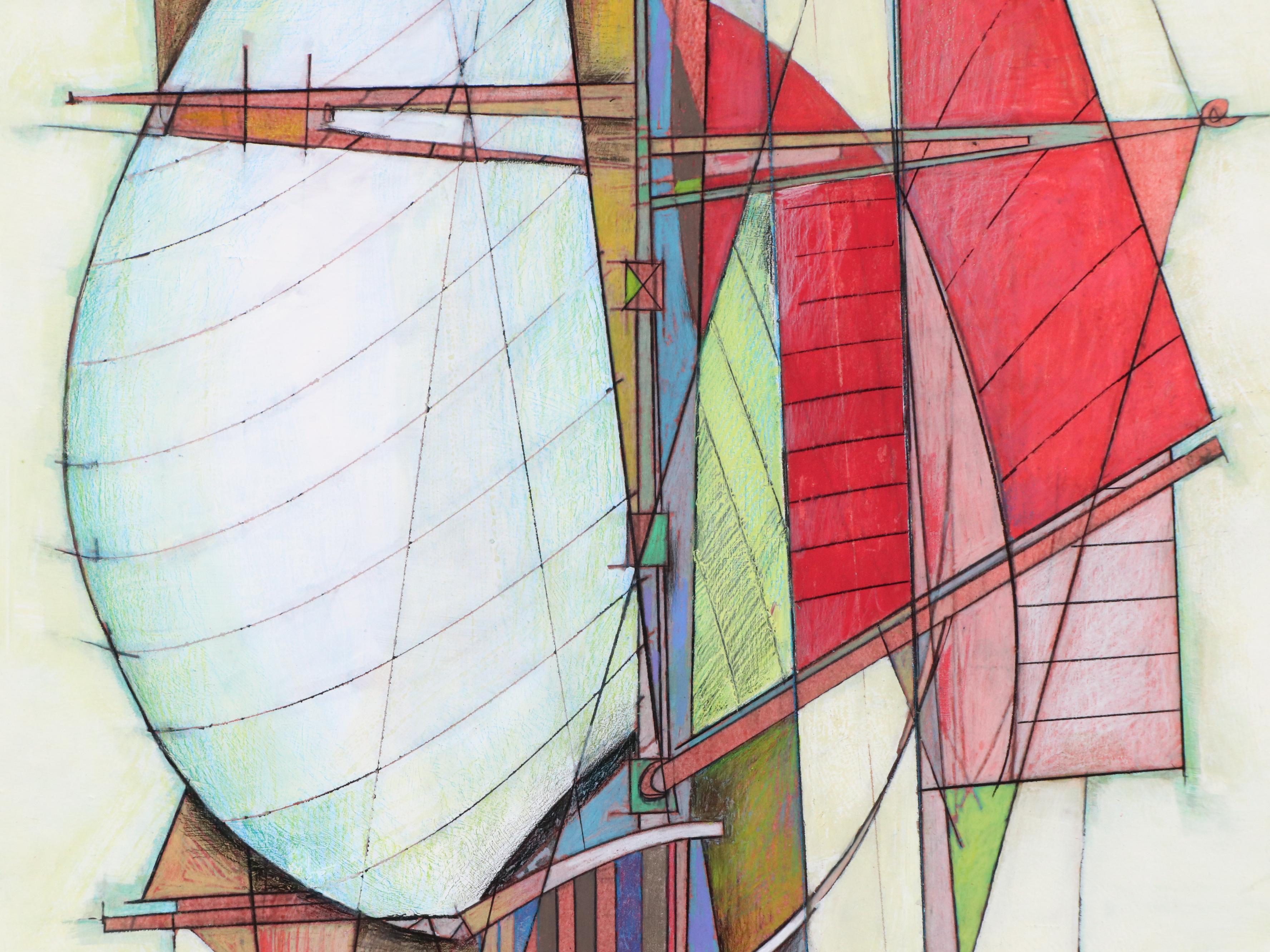 Stephen Dickerson Mixed Media Painting of Abstracted Ship, Late 20th Century