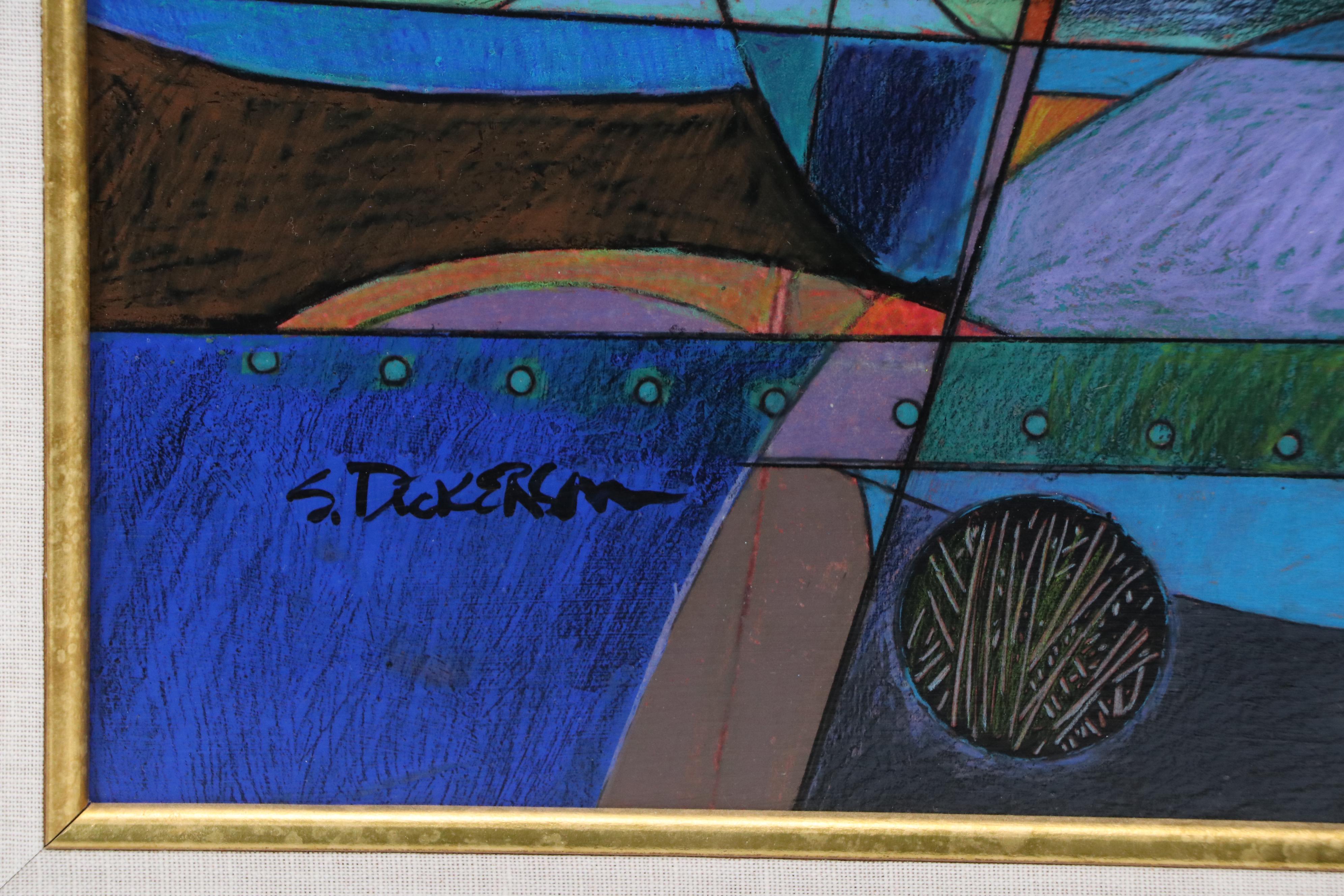 Stephen Dickerson Mixed Media Painting of Abstracted Ship, Late 20th Century