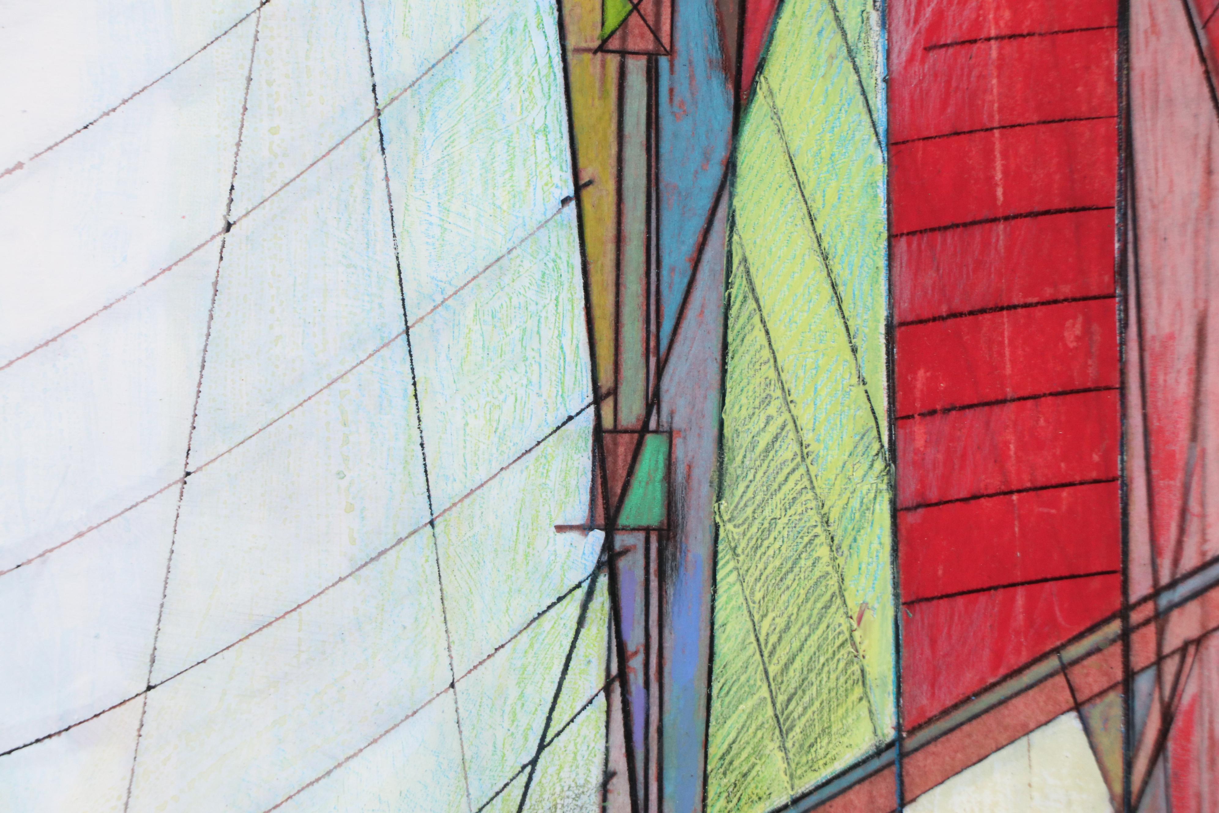 Stephen Dickerson Mixed Media Painting of Abstracted Ship, Late 20th Century